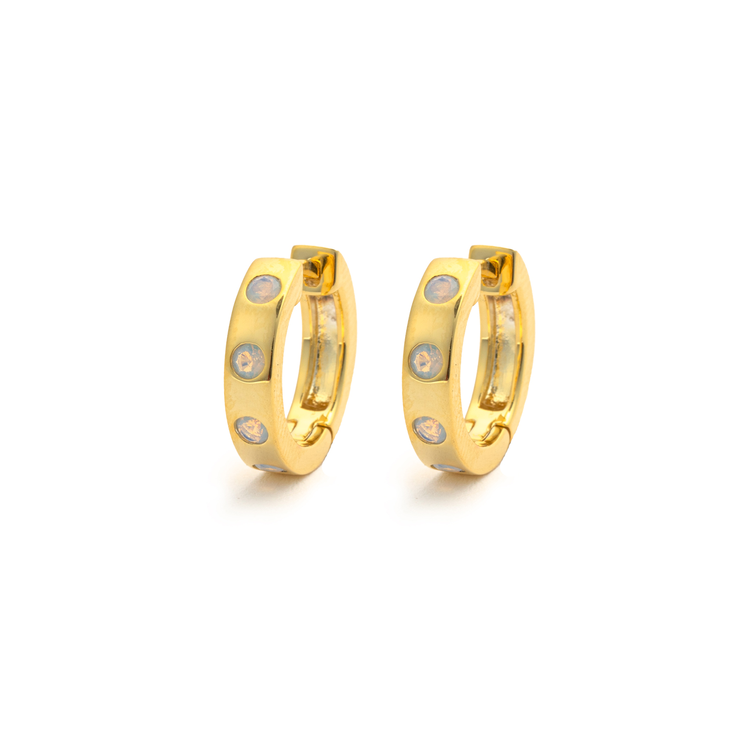 Picture of gold simple band opal stone huggie earrings