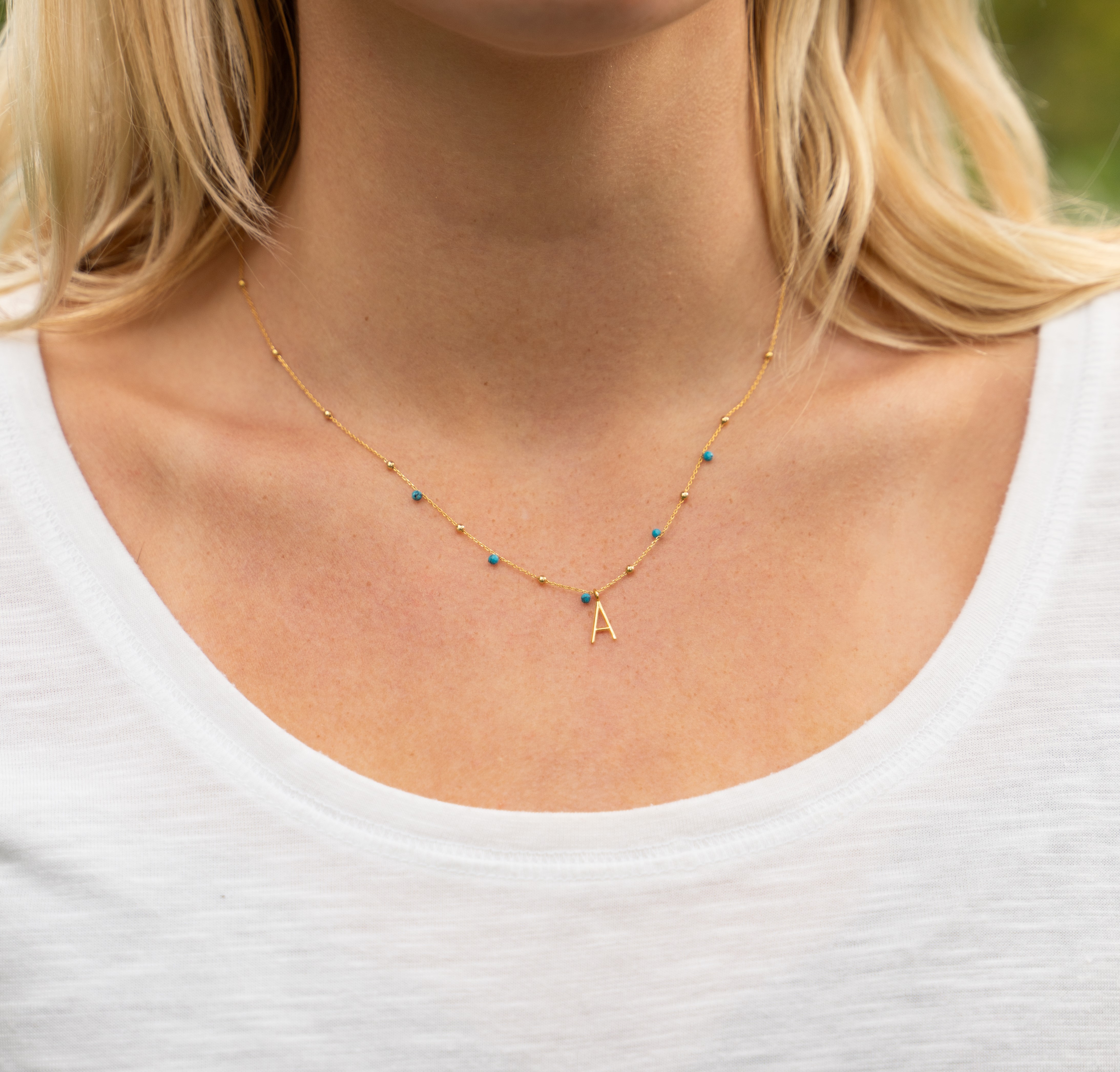Picture of gold satellite turquoise initial necklace - A