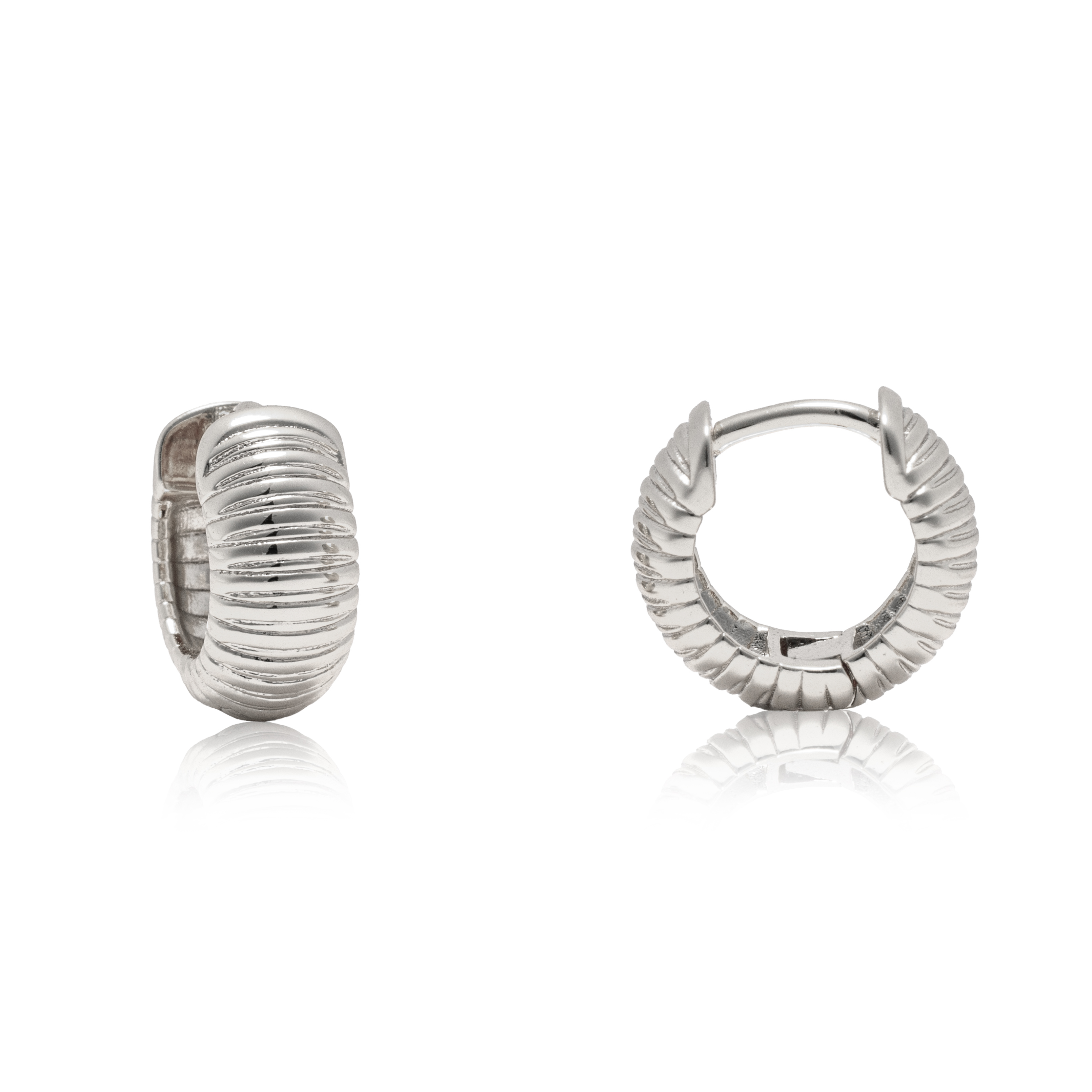 Picture of silver plain mini ribbed huggie hoop earring