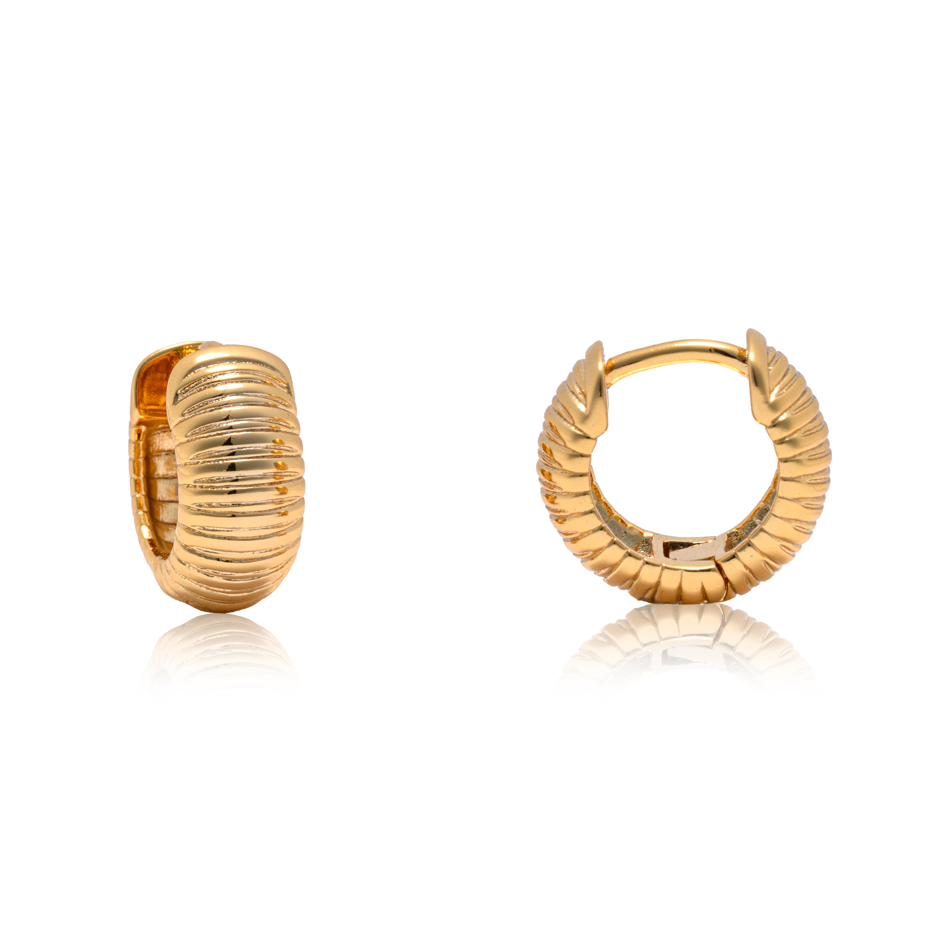 Picture of gold plain mini ribbed huggie hoop earring