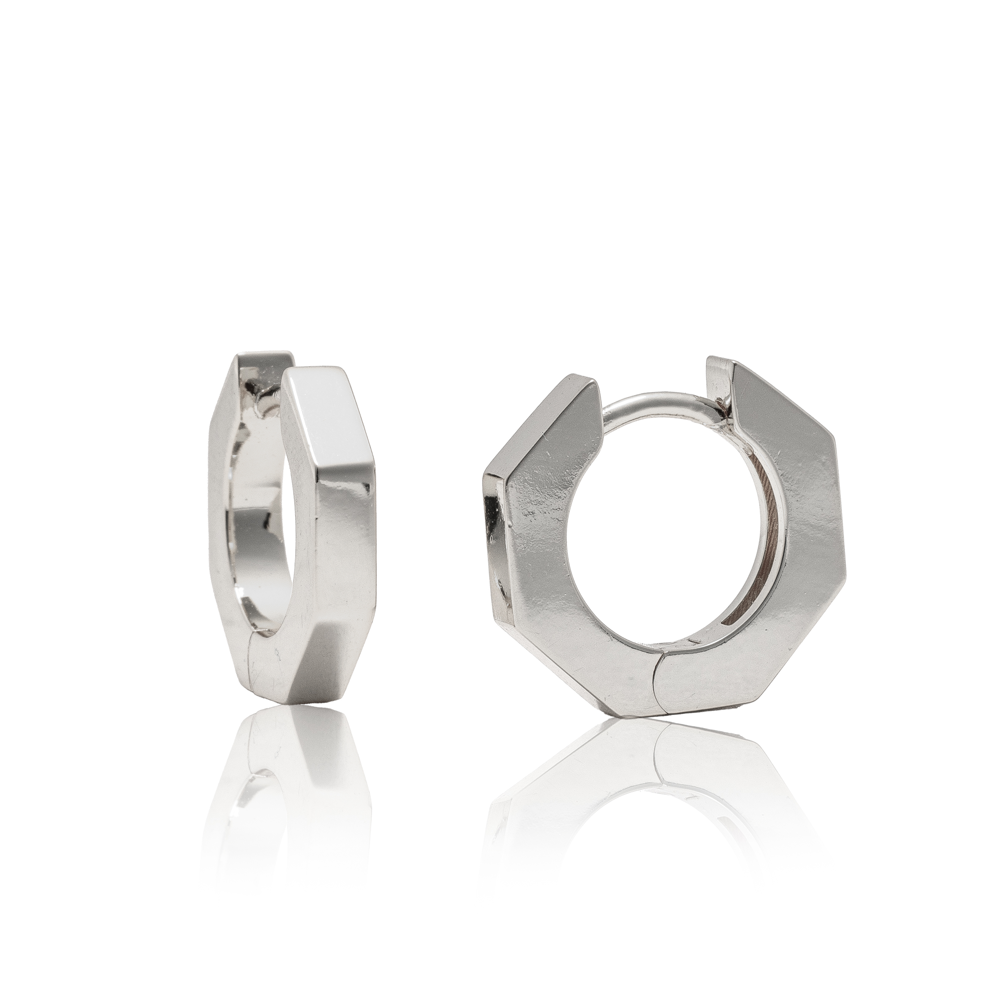 Picture of silver plain chunky hexagon huggie hoop earring