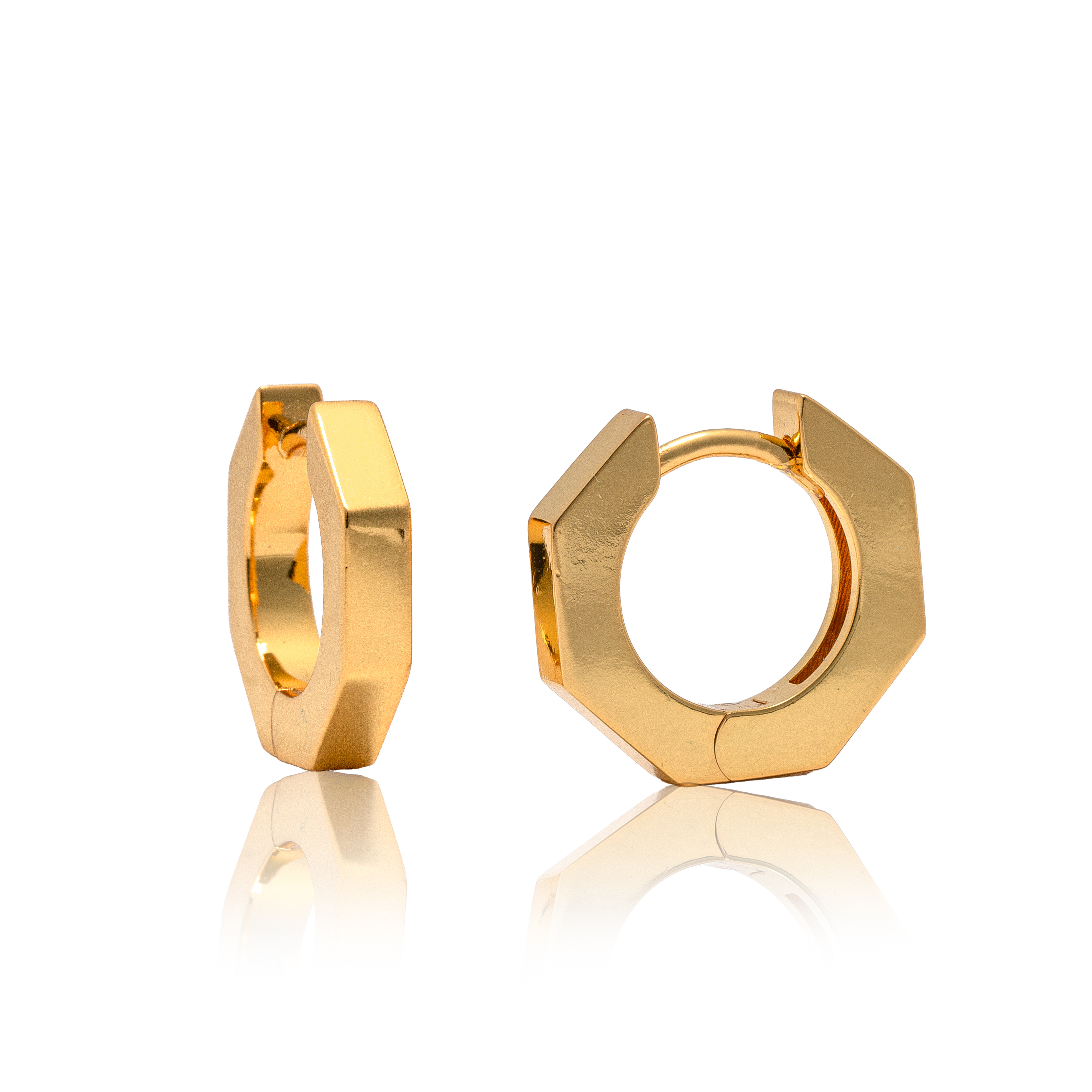 Picture of gold plain chunky hexagon huggie hoop earring