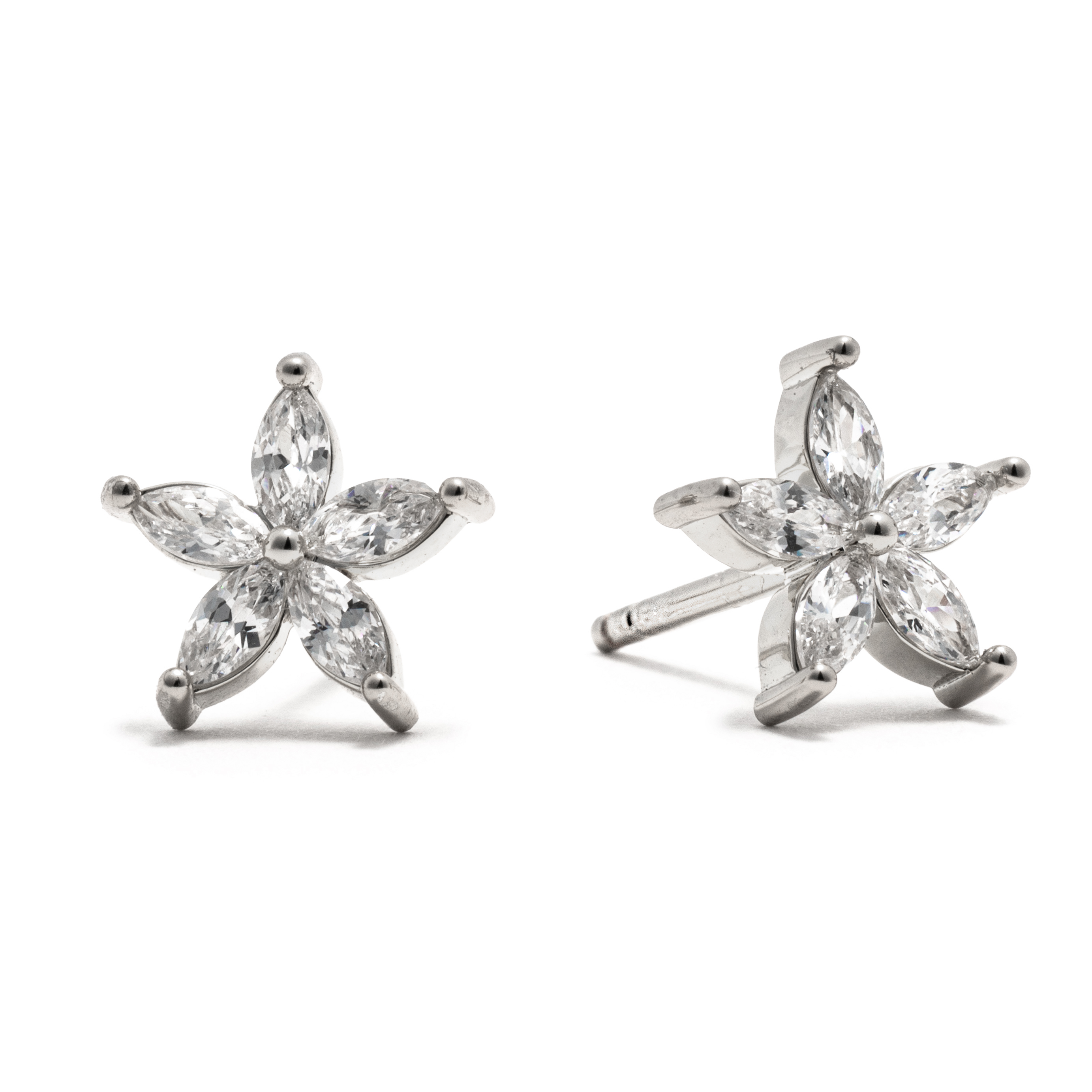 Picture of silver cz bloom dainty charm stud earrings