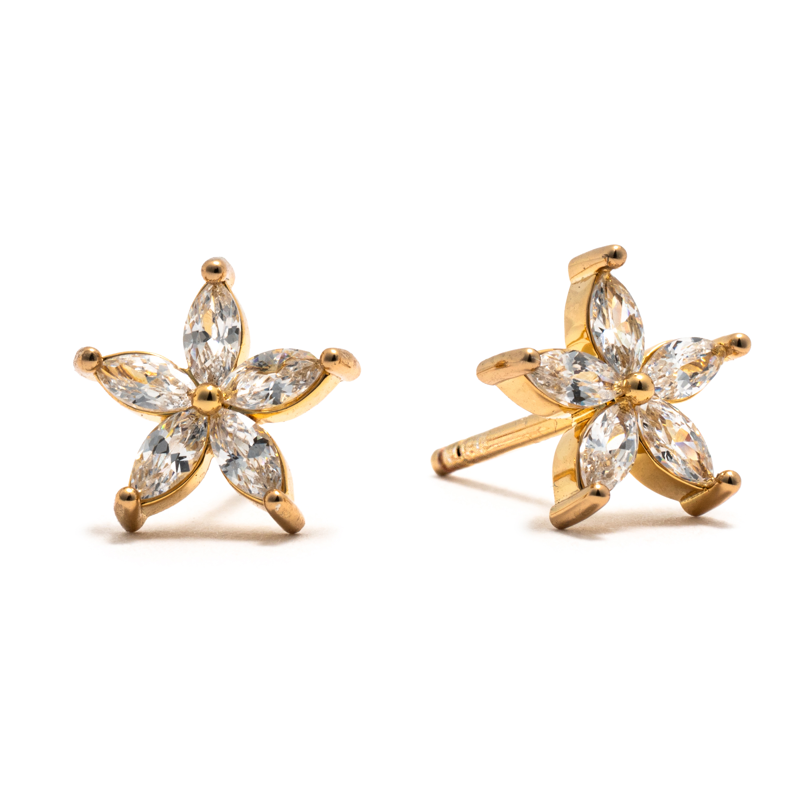 Picture of gold cz bloom dainty charm stud earrings