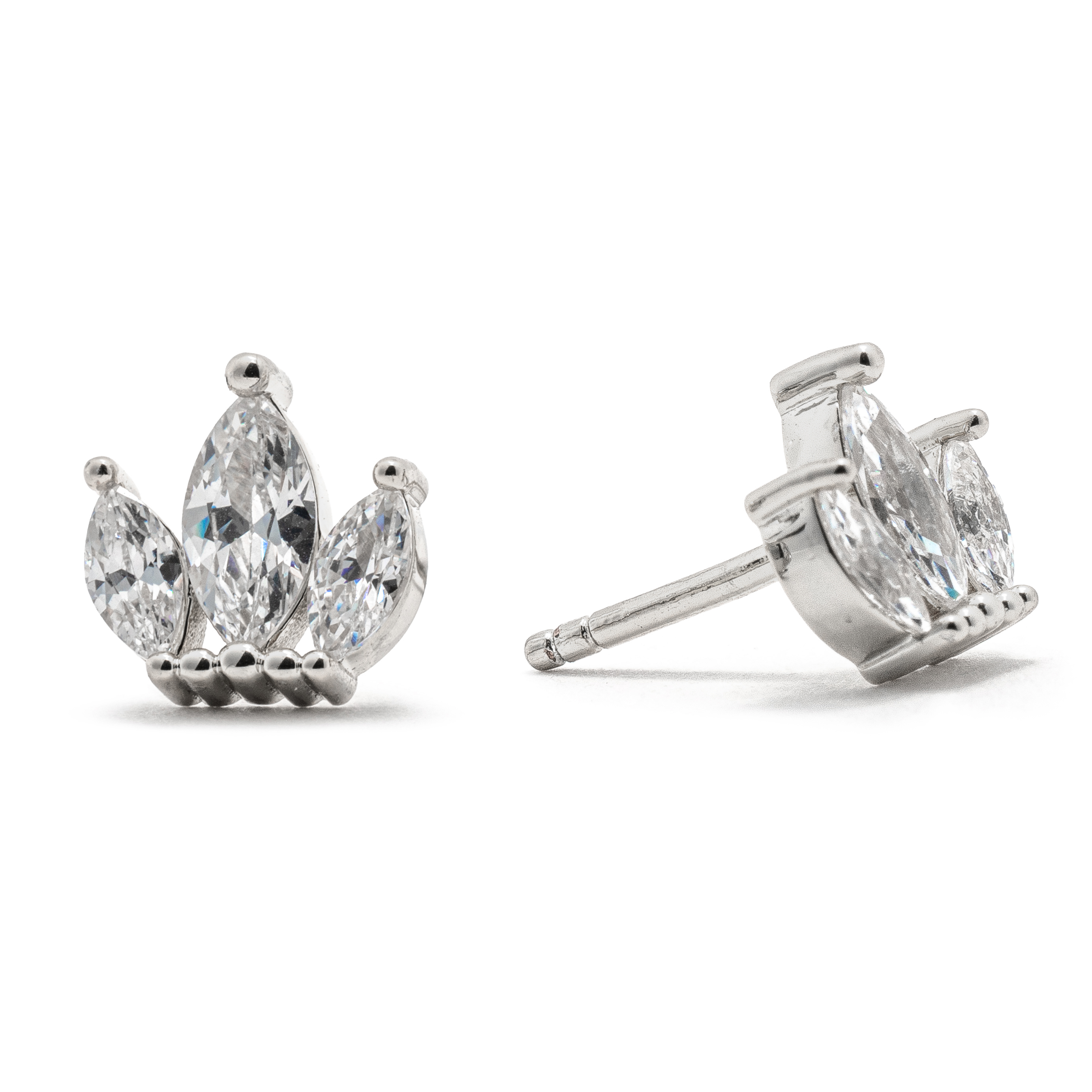Picture of silver cz crown dainty charm stud earrings