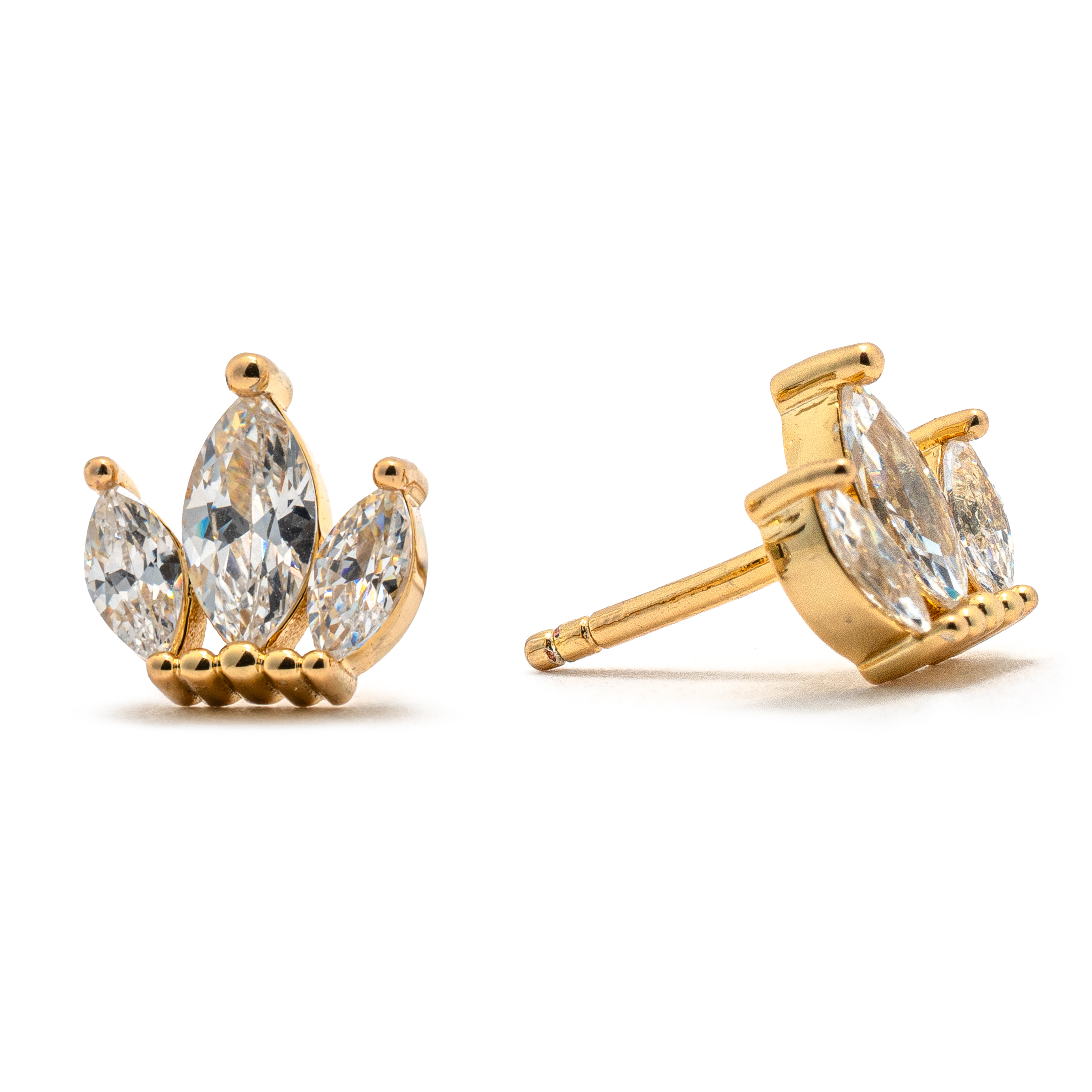 Picture of gold cz crown dainty charm stud earrings