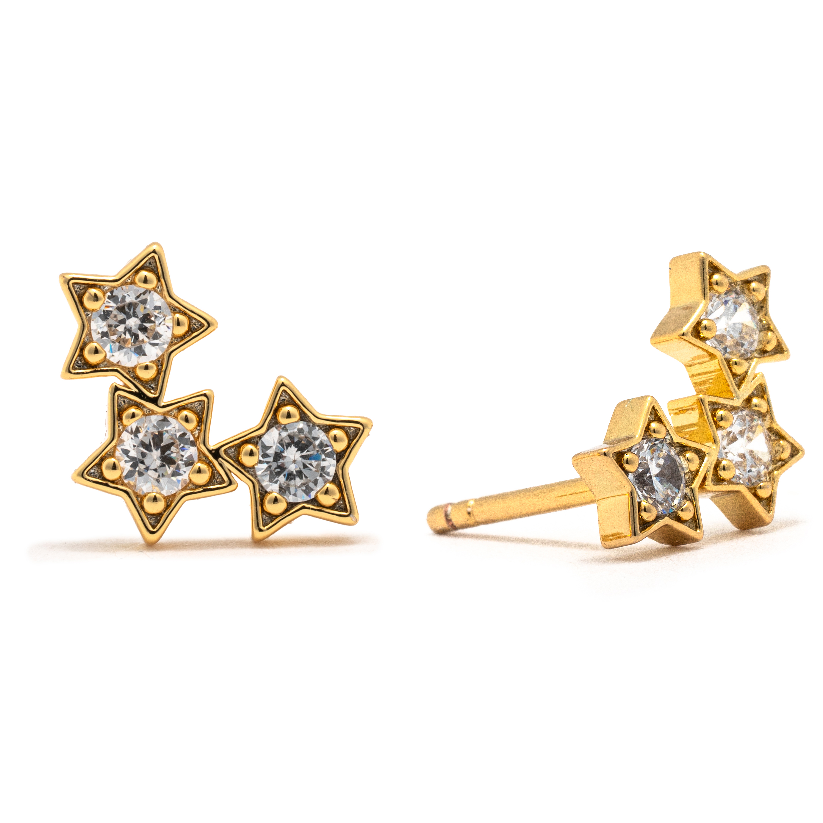 Picture of gold cz trio star dainty charm stud earrings