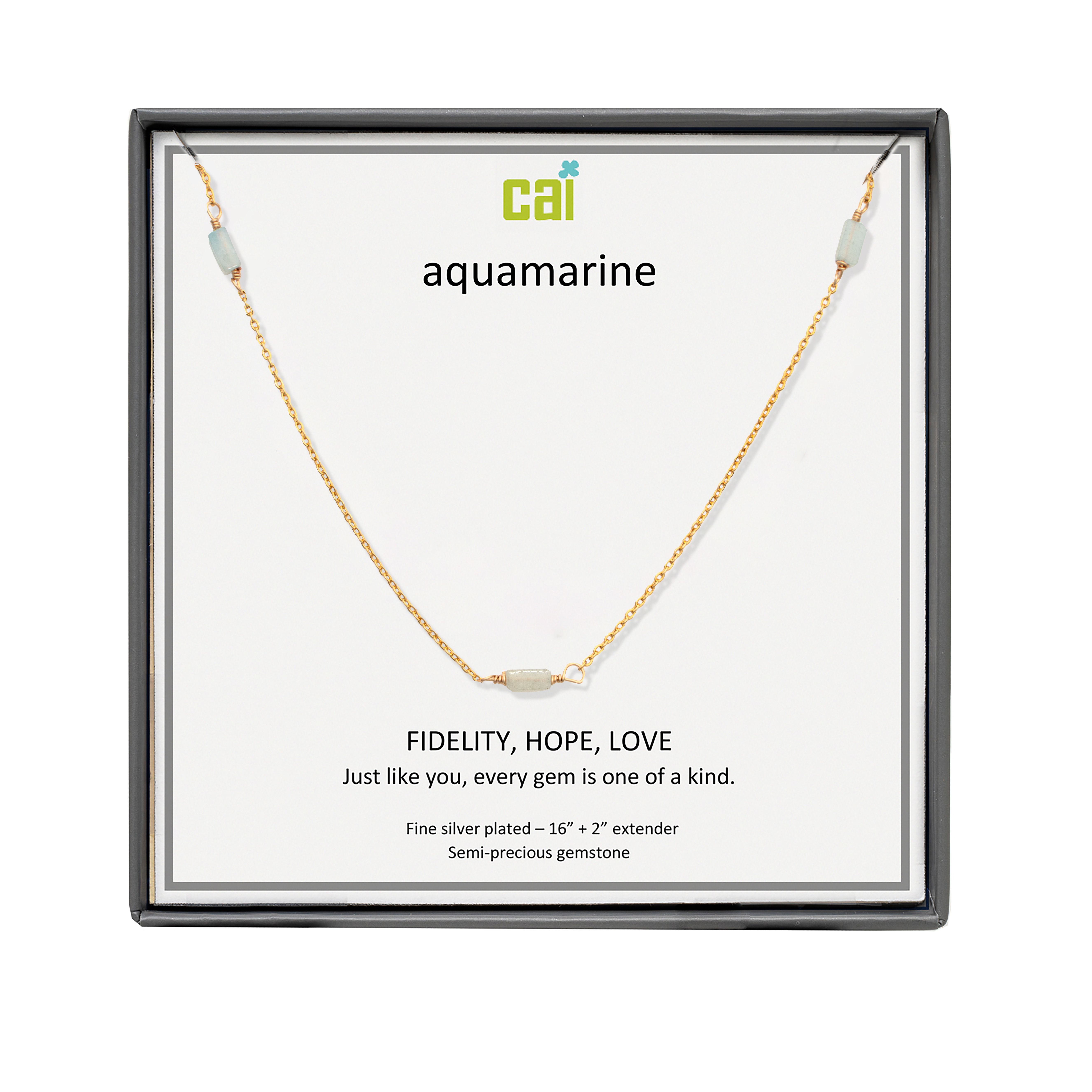 Picture of gold aquamarine station bar gemstone necklace