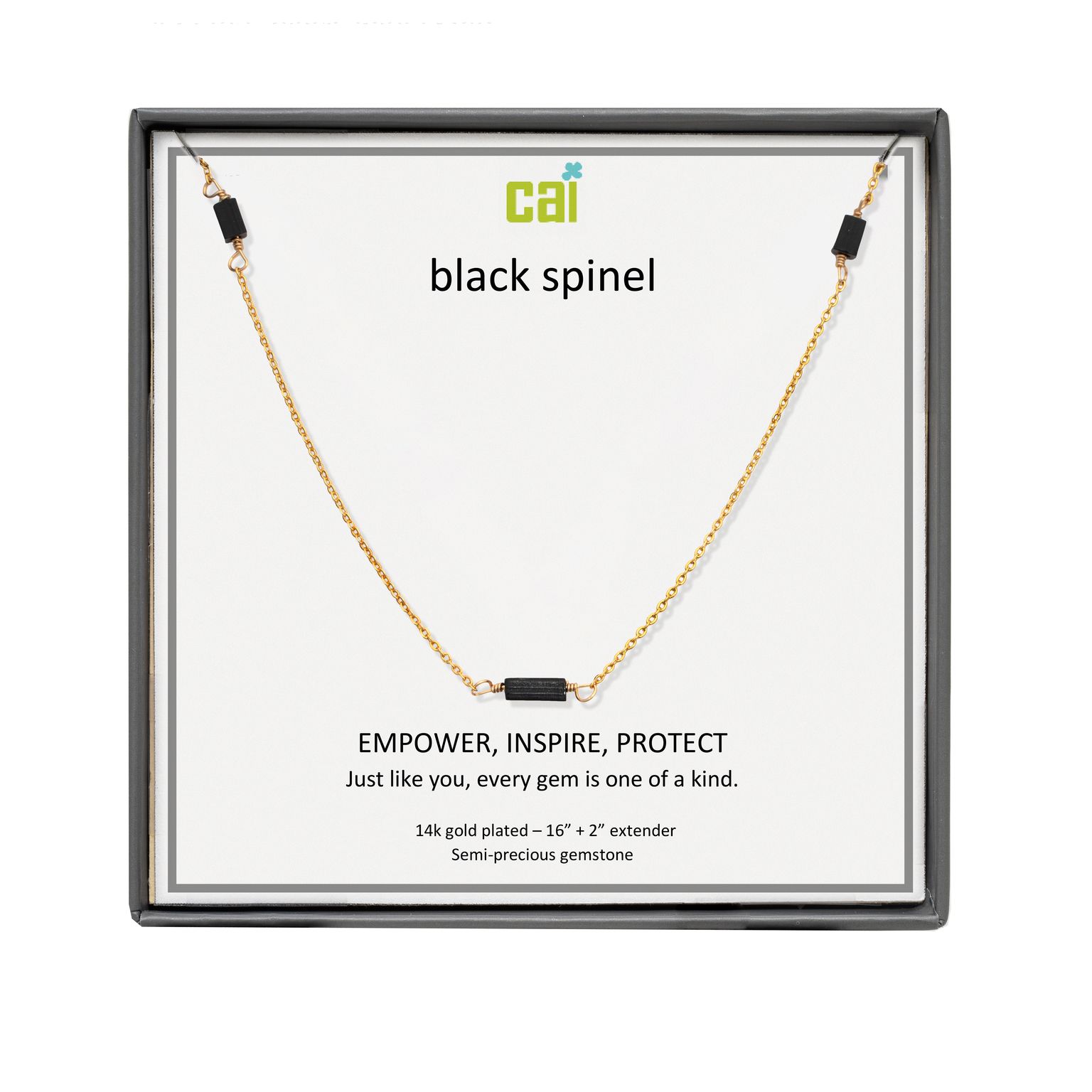 Picture of gold black spinel station bar gemstone necklace