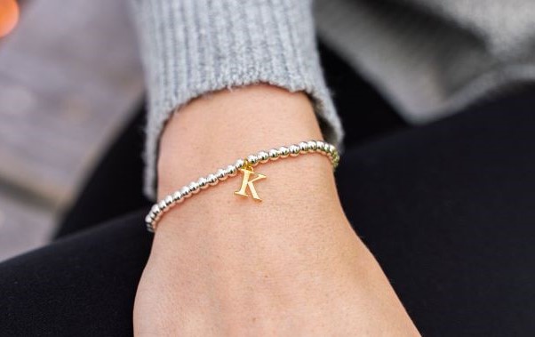 Picture of beads on beads two tone gold initial bracelet - X