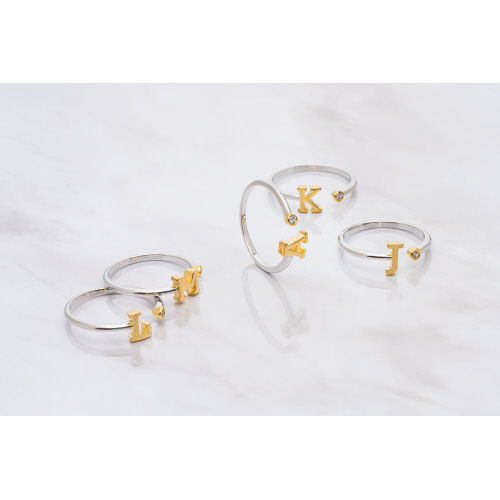 Picture of 24pc combo two tone block letter cz initial ring p