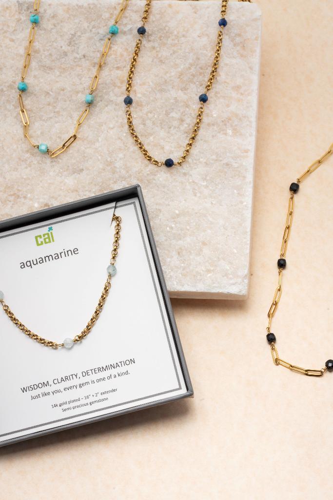 Picture of 24pc gold chunky satellite gemstone necklace-free