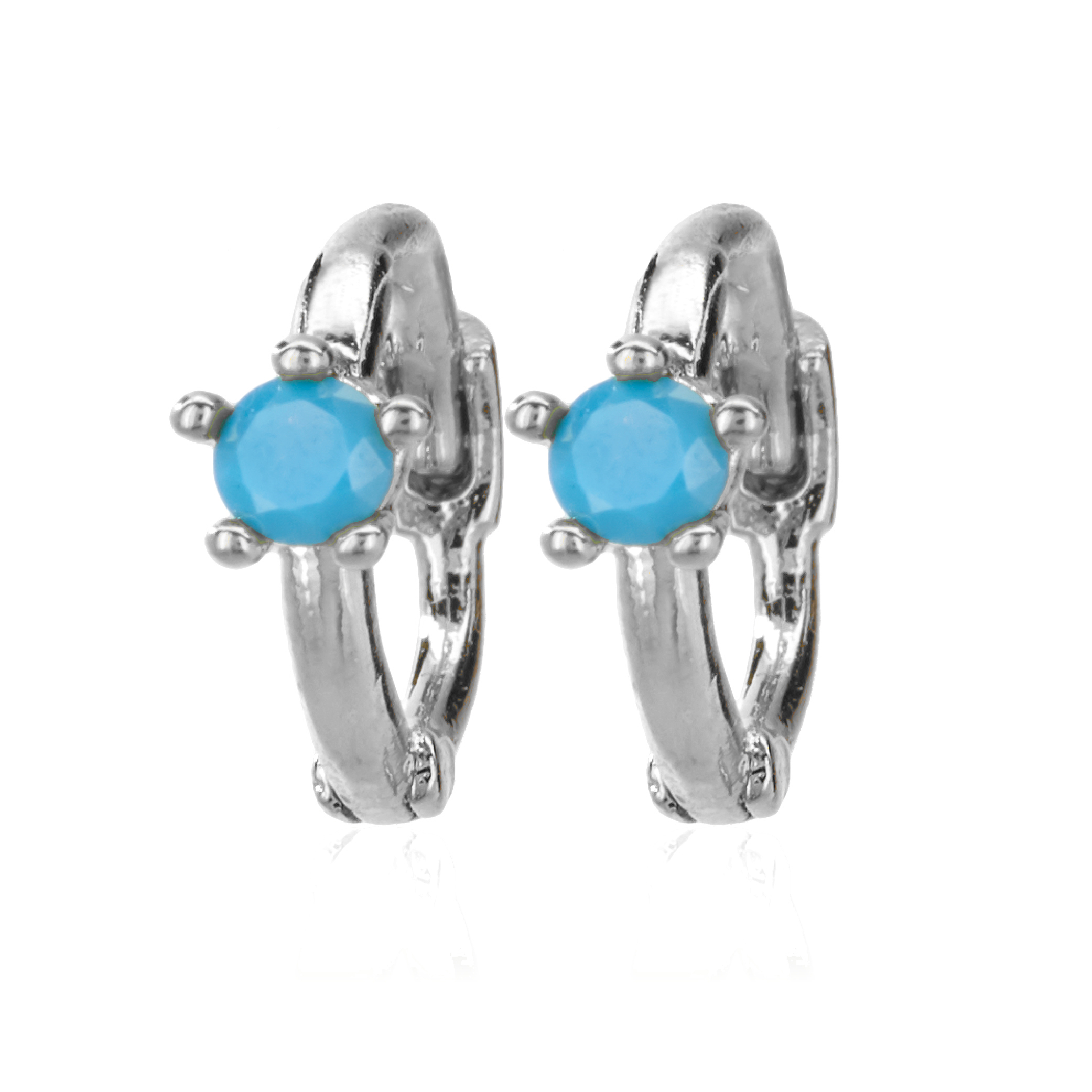 Picture of silver turquoise single stone huggie hoop earring