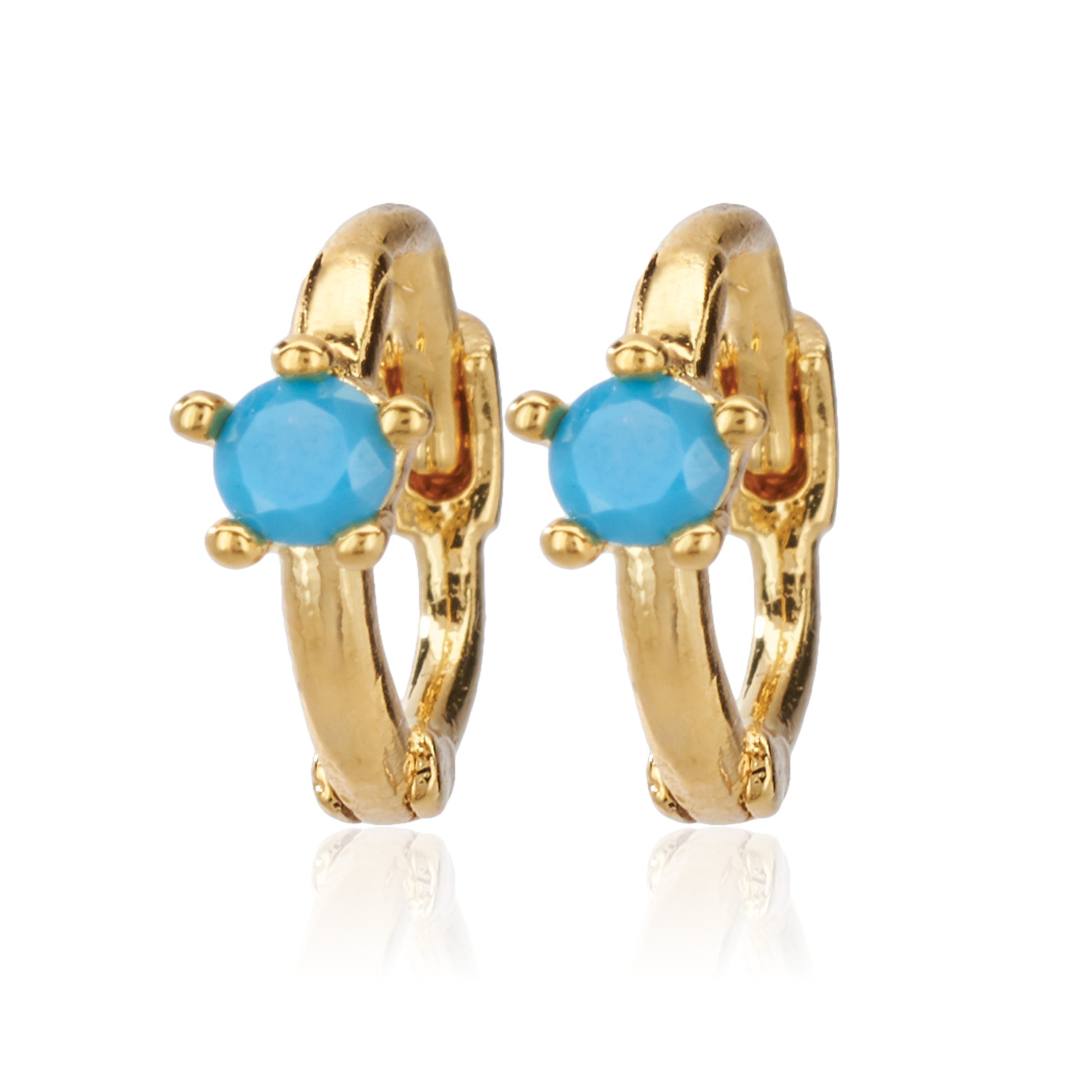 Picture of gold turquoise single stone huggie hoop earring