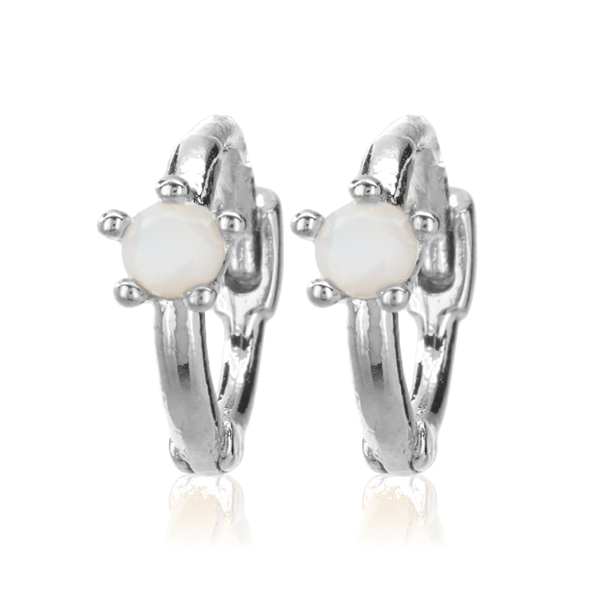 Picture of silver opal single stone huggie hoop earring