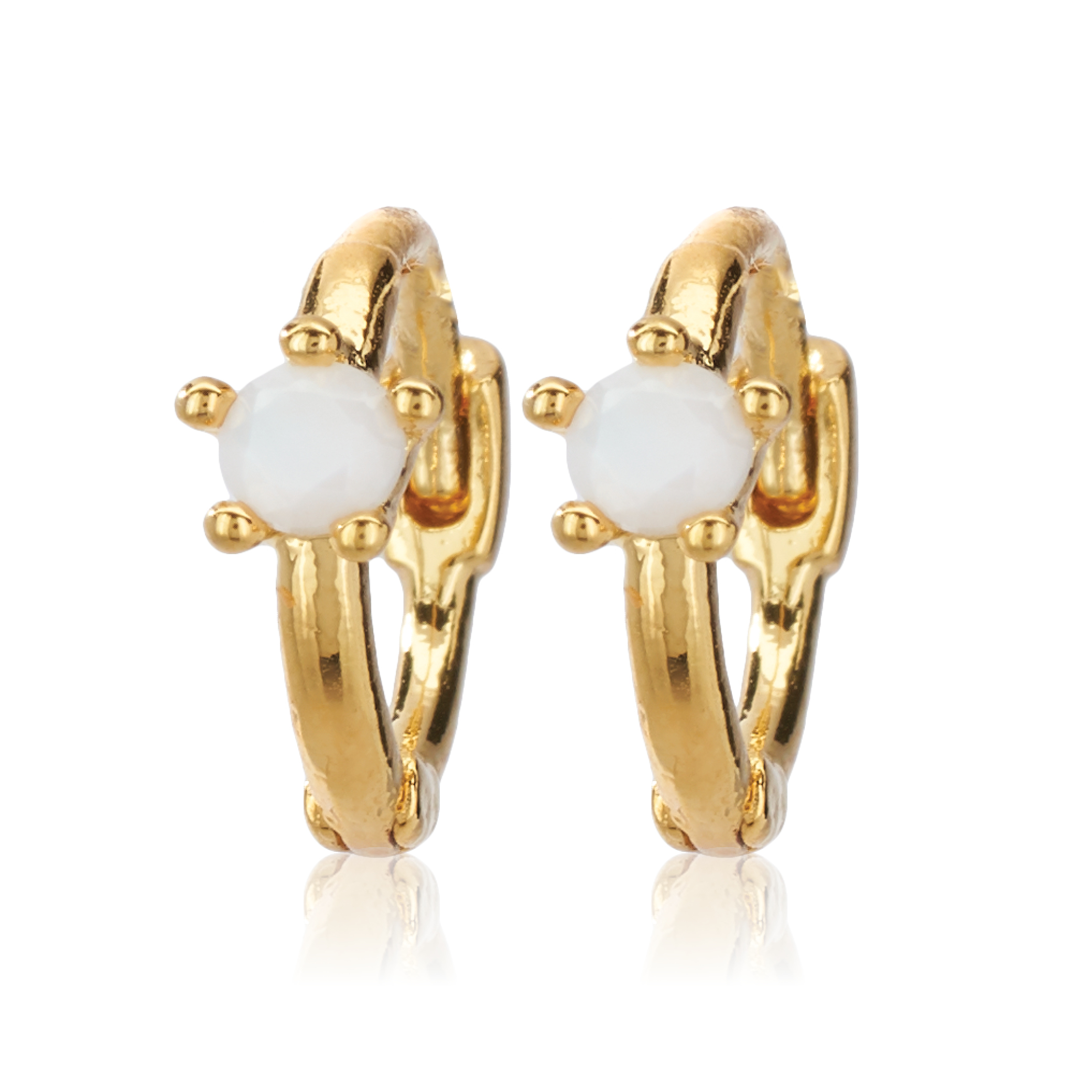 Picture of gold opal single stone huggie hoop earring