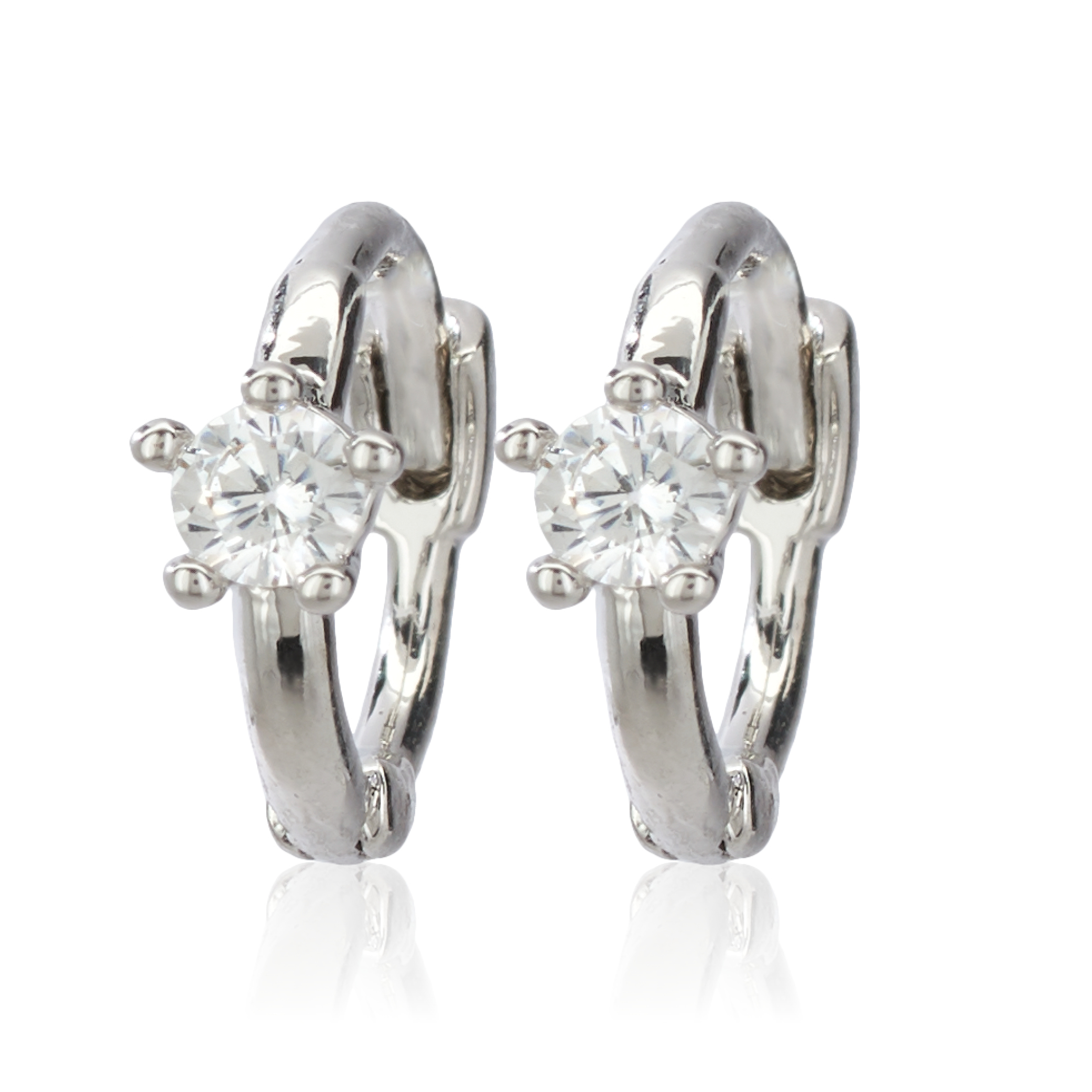 Picture of silver white single stone huggie hoop earring