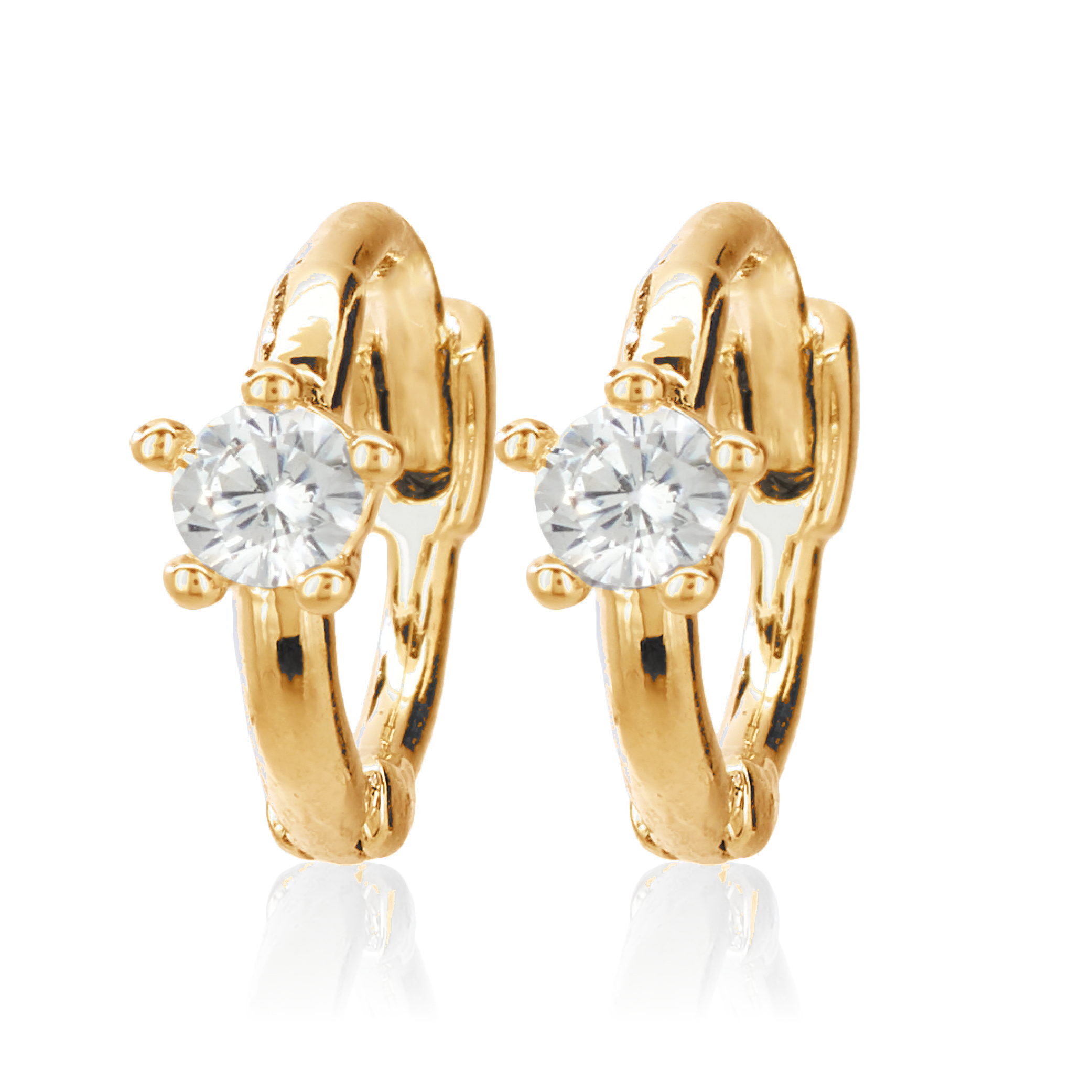 Picture of gold white single stone huggie hoop earring