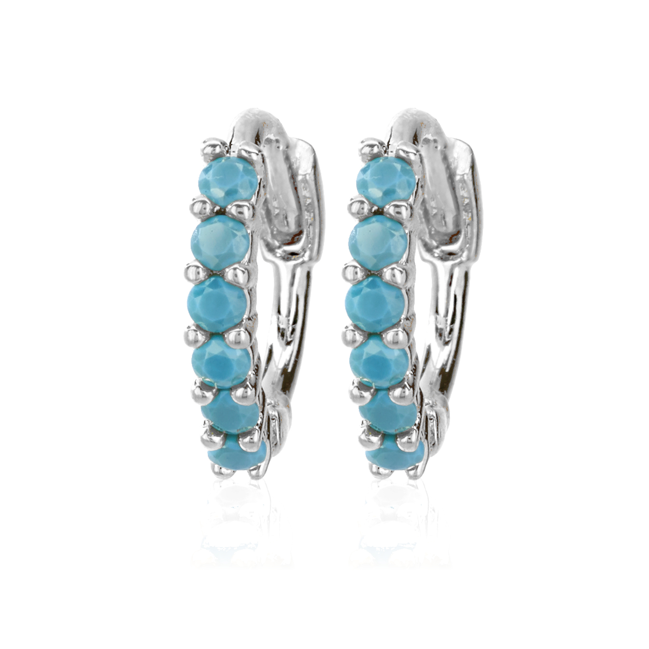Picture of silver turquoise half sound stone huggie hoop earr