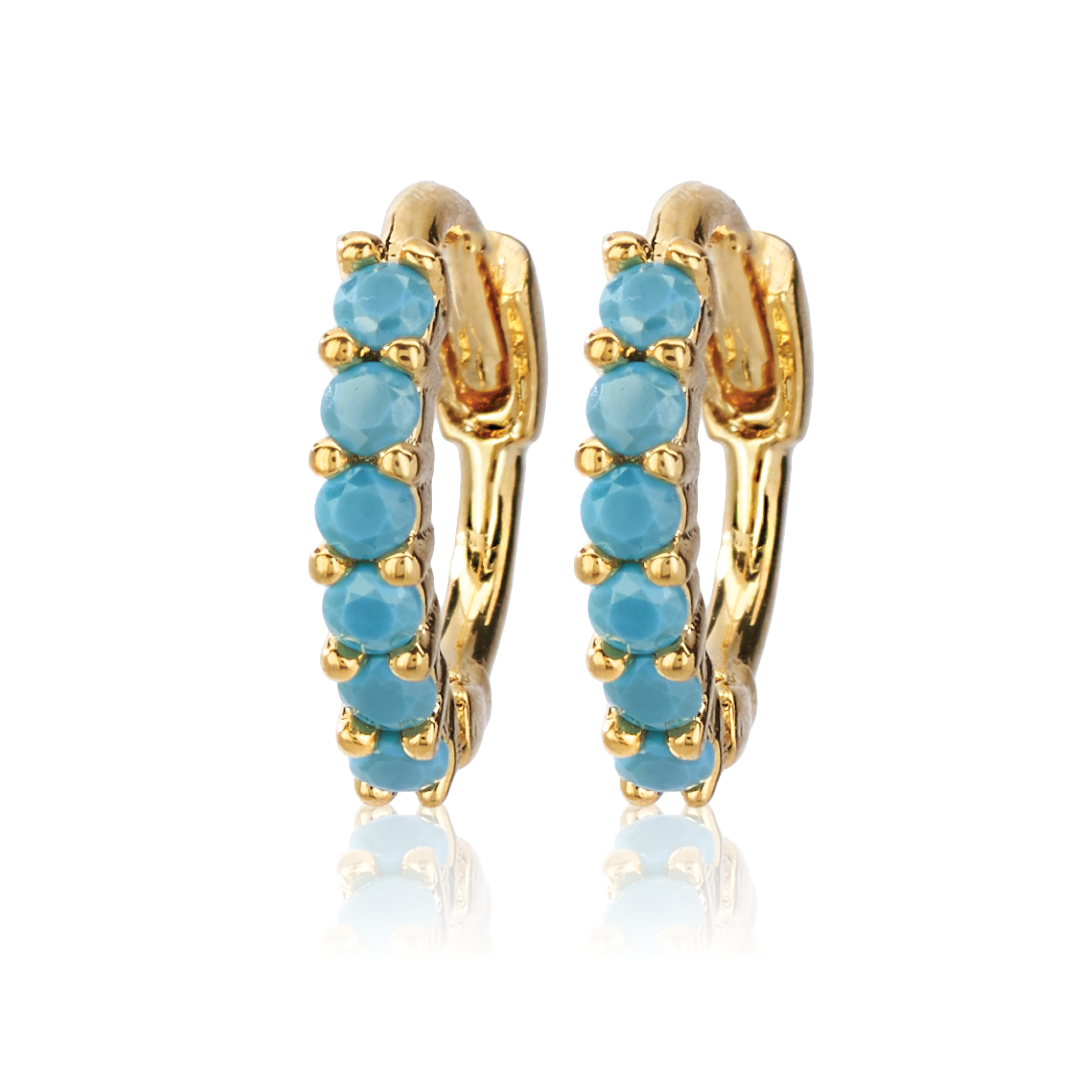 Picture of gold turquoise half round stone huggie hoop earrin
