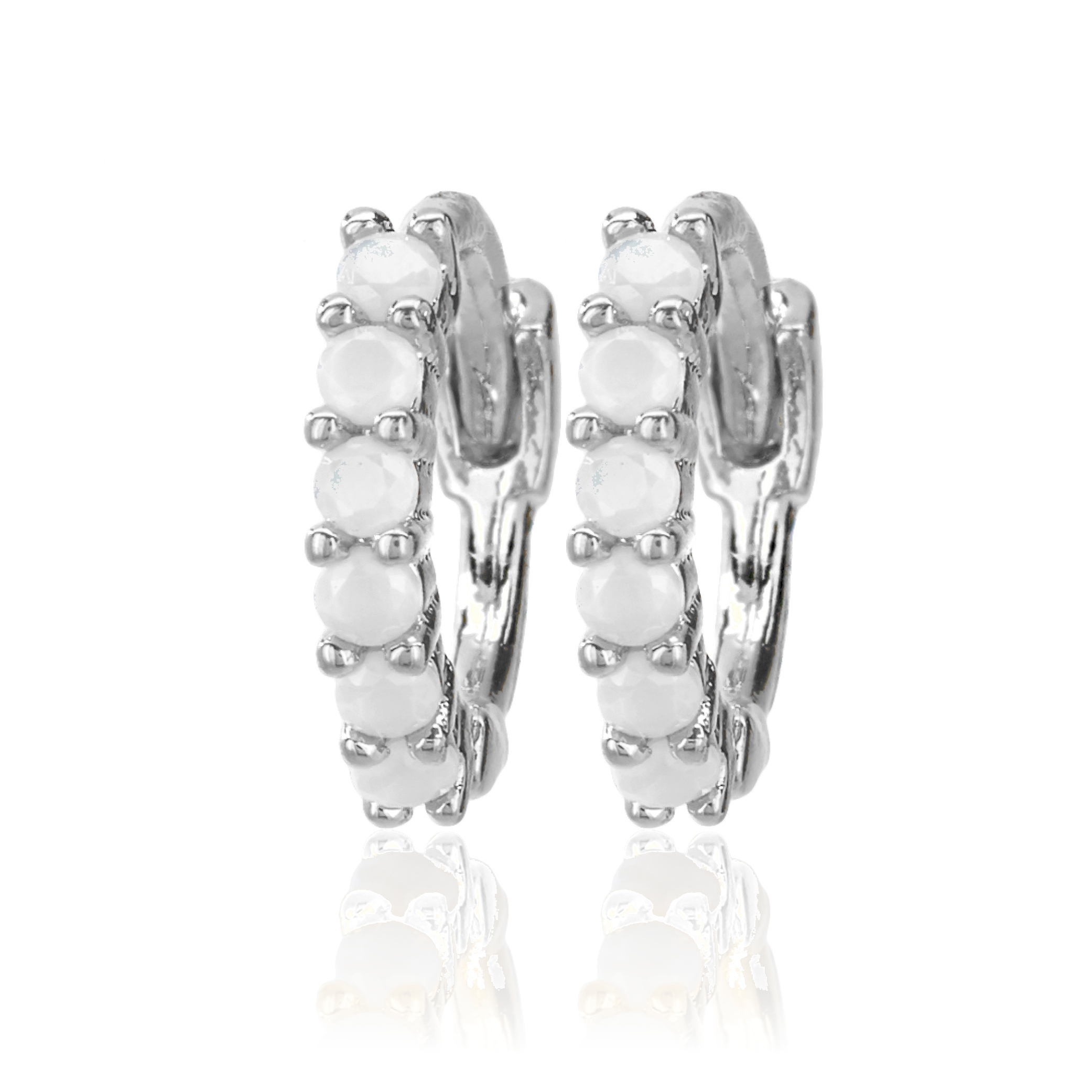 Picture of silver opal half round stone huggie hoop earring