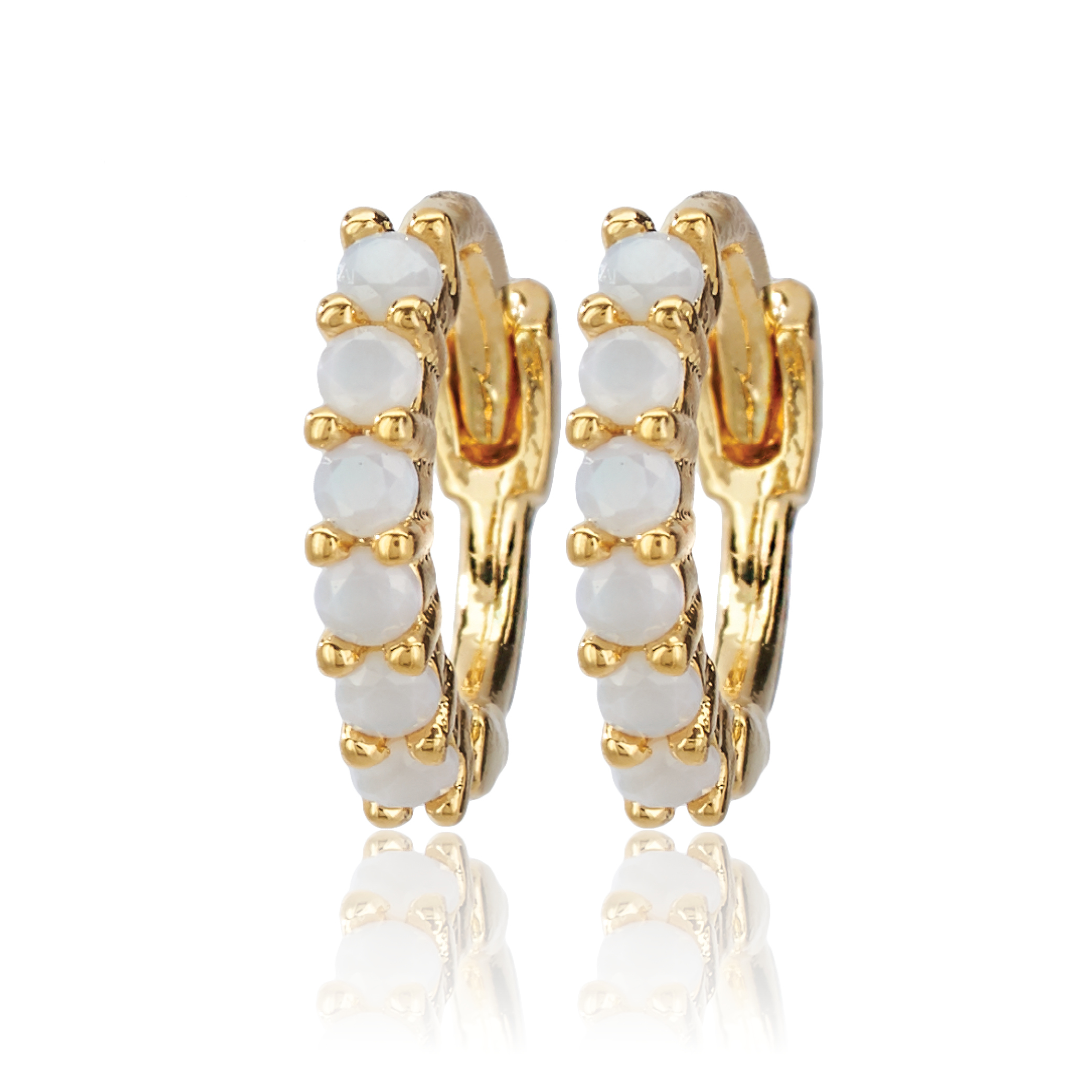 Picture of gold opal half round huggie hoop earring