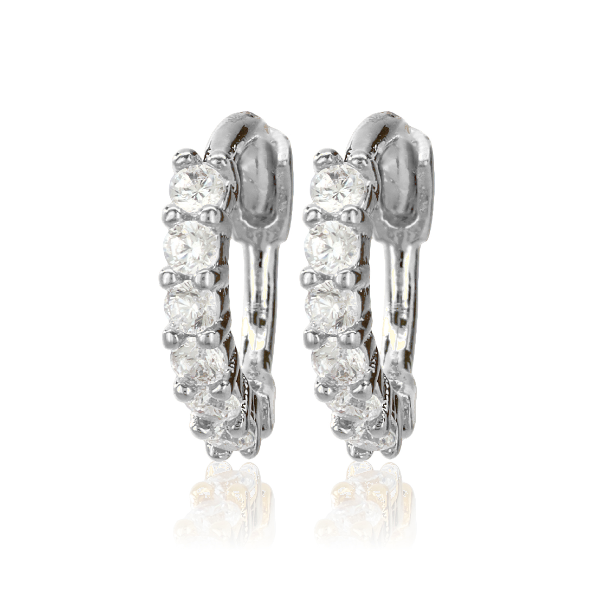 Picture of silver white half round stone huggie hoop earring