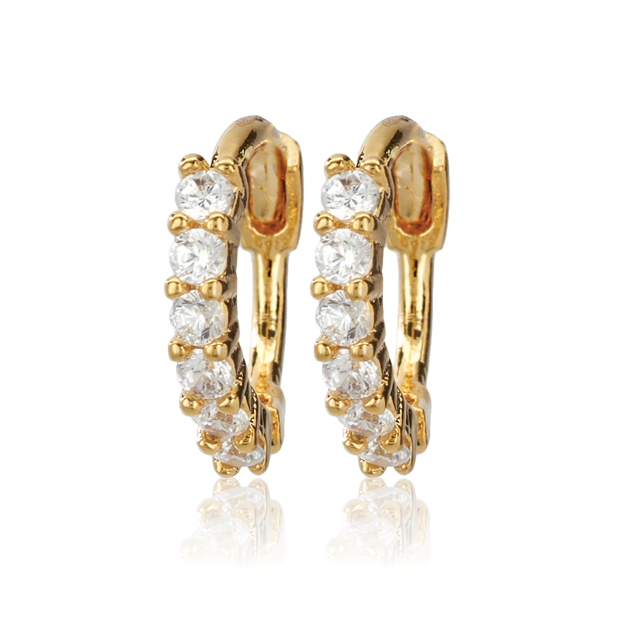 Picture of gold white half round stone huggie hoop earring