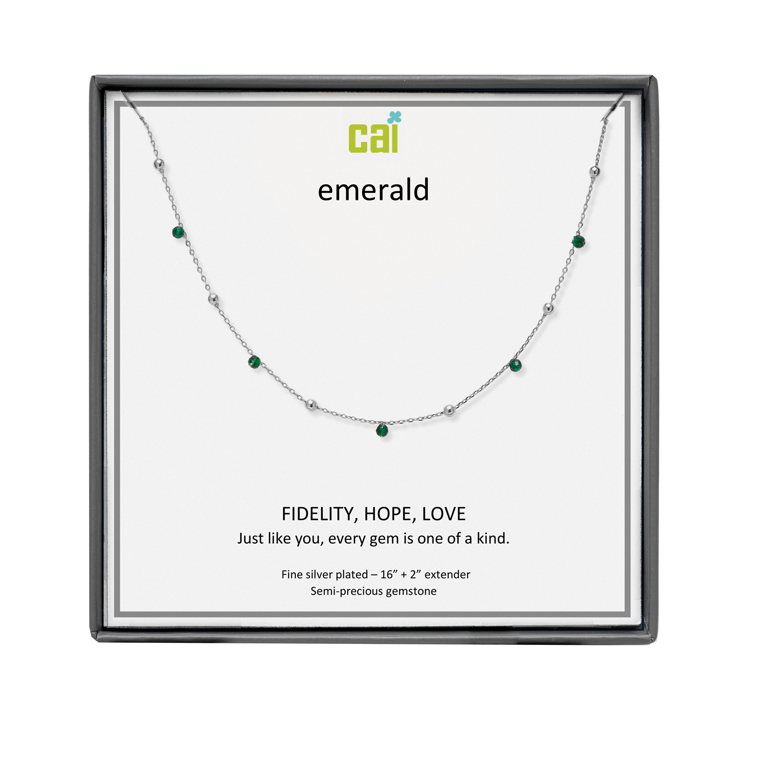 Picture of silver emerald satellite gemstone necklace