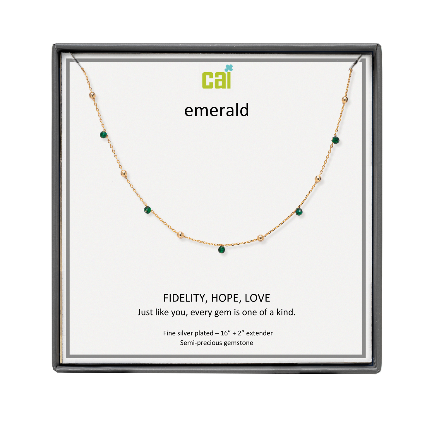 Picture of gold emerald satellite gemstone necklace