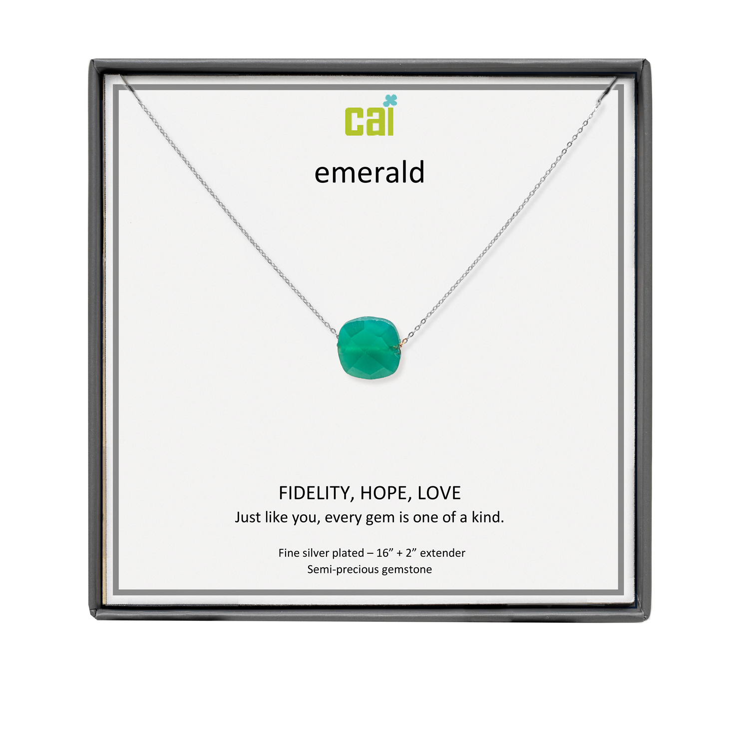 Picture of silver emerald square gemstone necklace