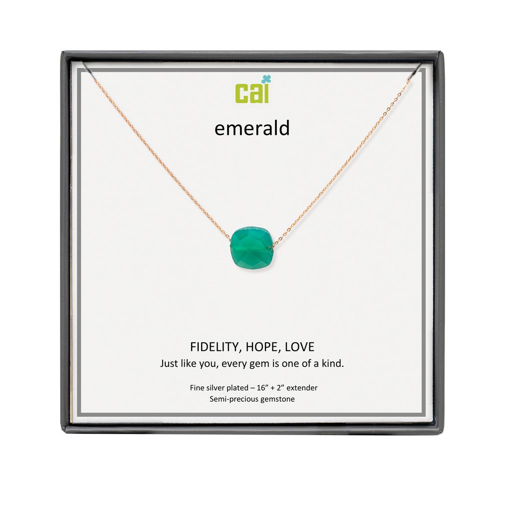 Picture of gold emerald square gemstone necklace