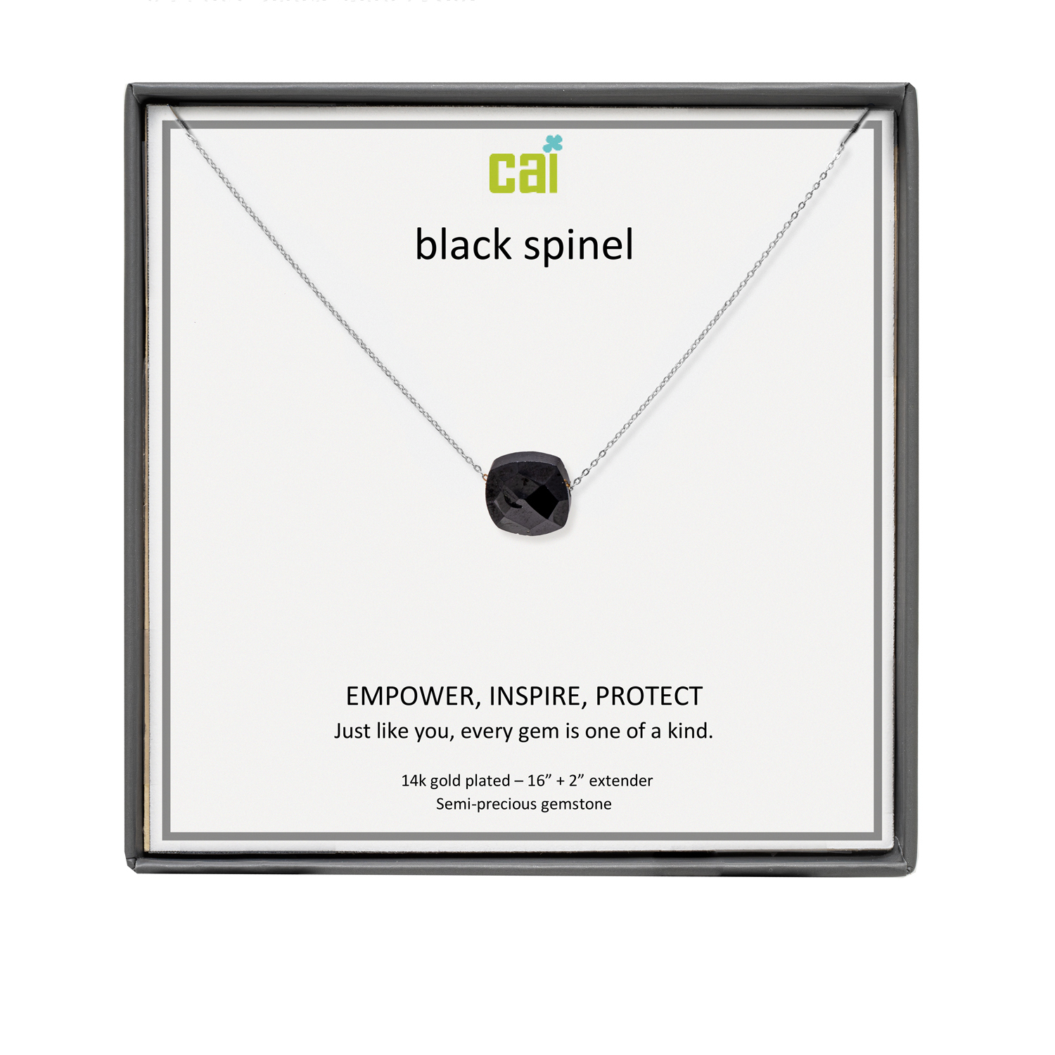 Picture of silver black spinel square gemstone necklace