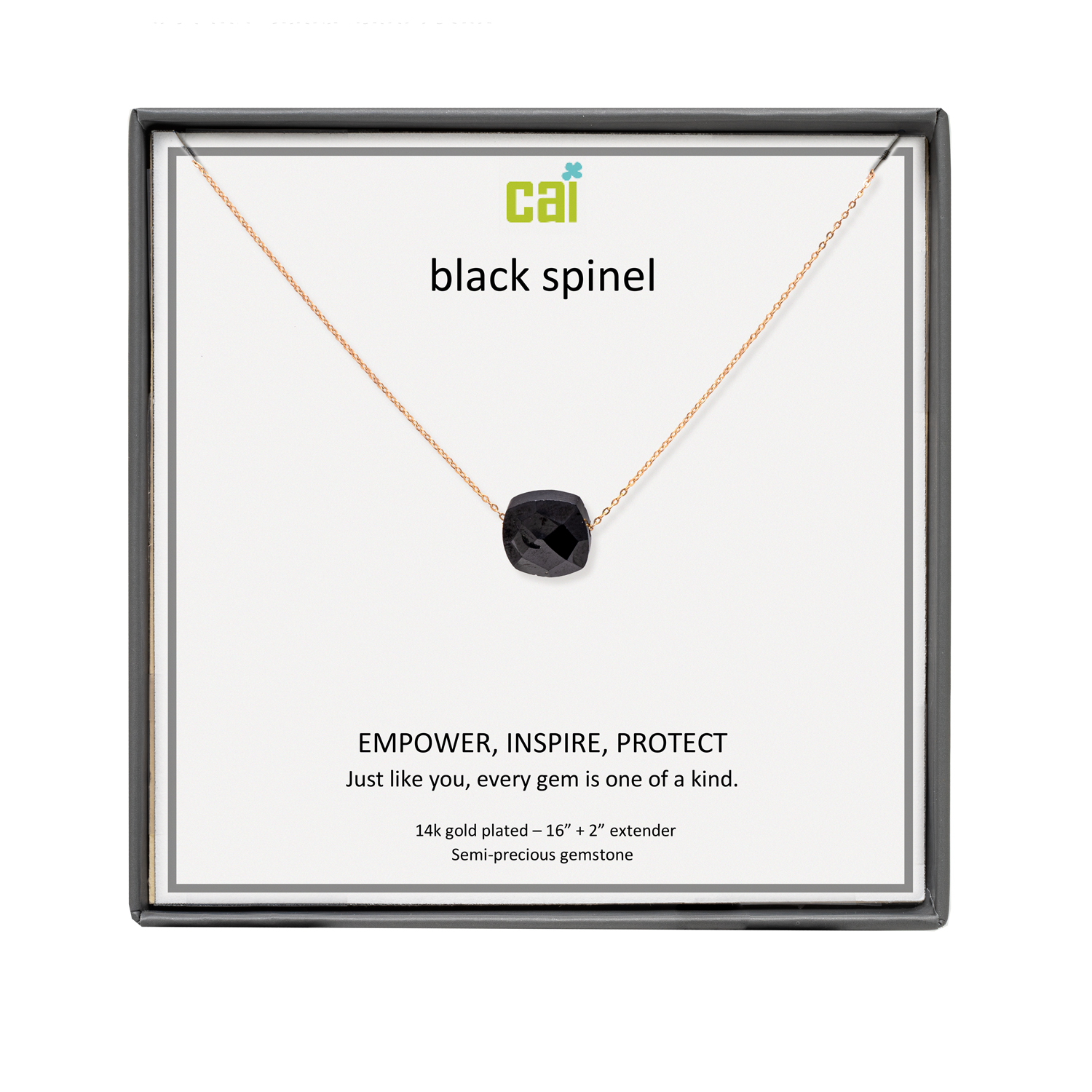 Picture of gold black spinel square gemstone necklace