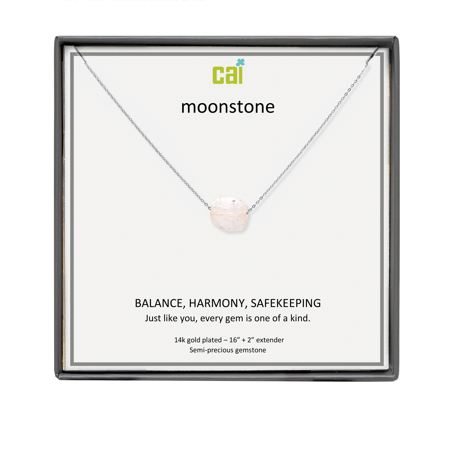 Picture of silver rainbow moonstone square gemstone necklace