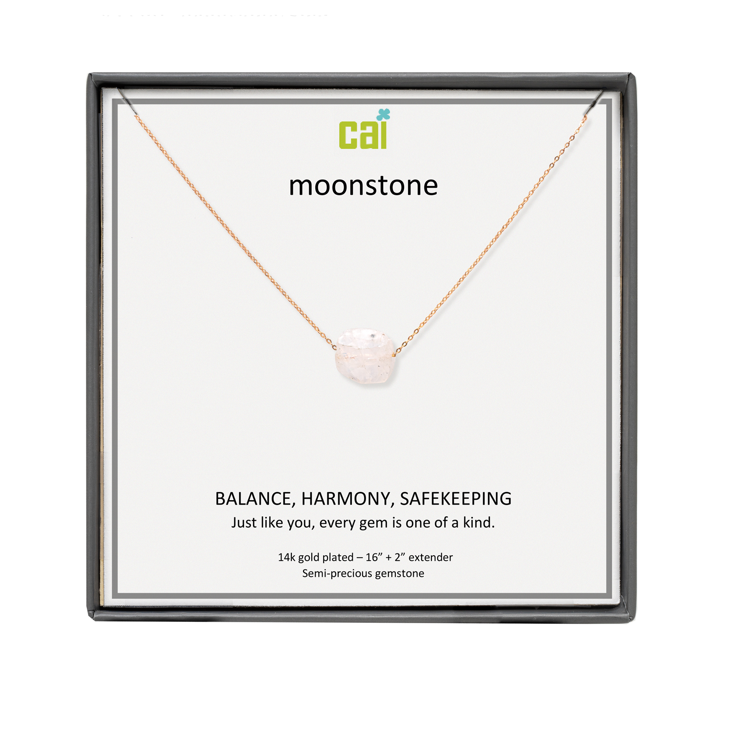 Picture of gold rainbow moonstone square gemstone necklace