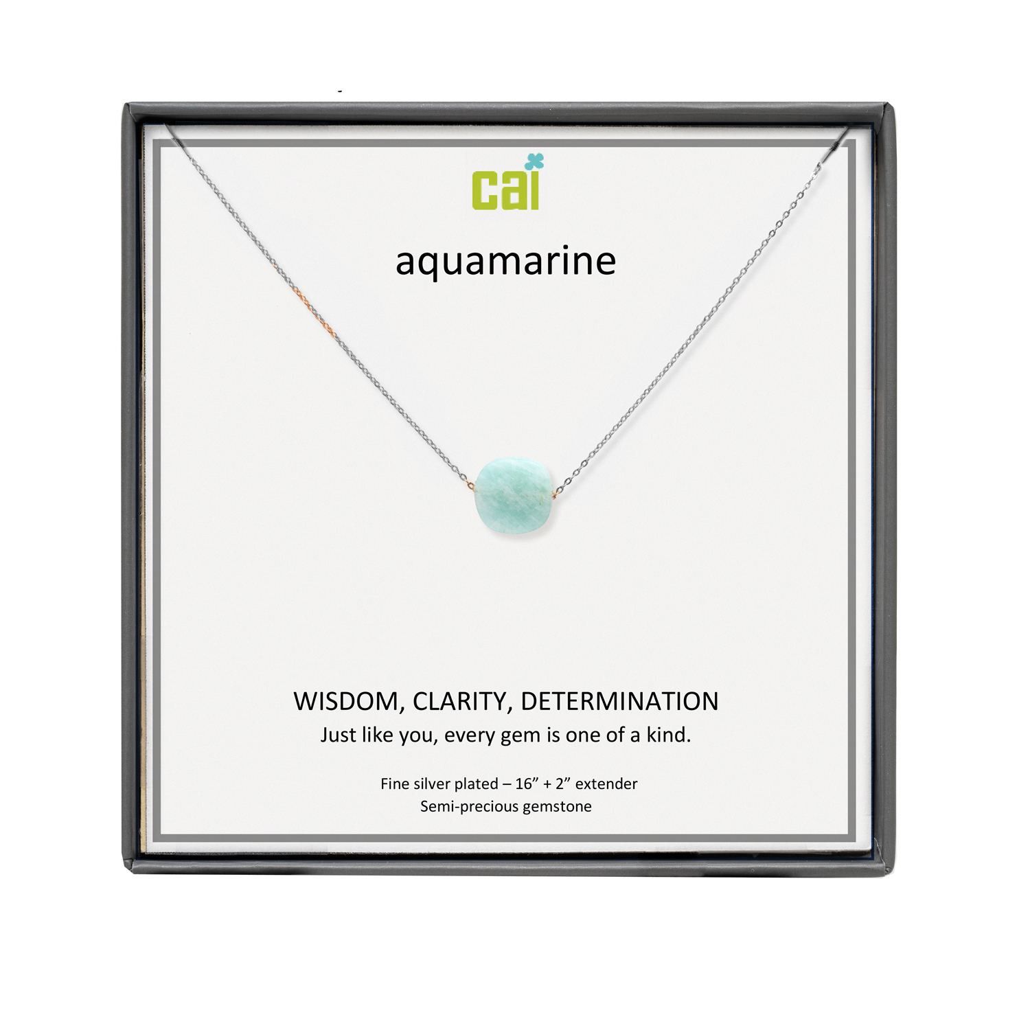 Picture of silver aquamarine square gemstone necklace