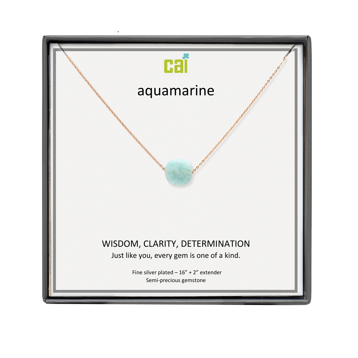 Picture of gold aquamarine square gemstone necklace