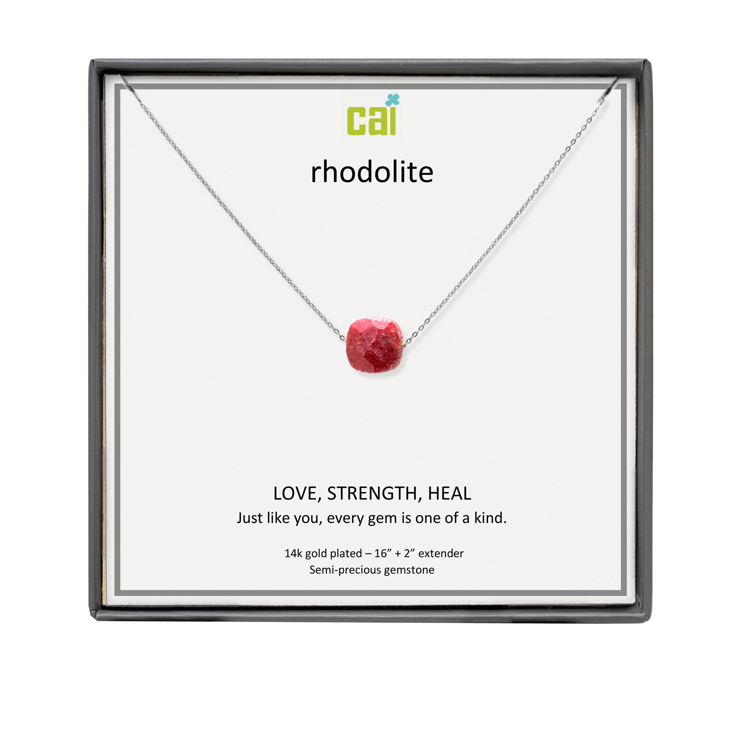 Picture of silver rhodolite square gemstone necklace