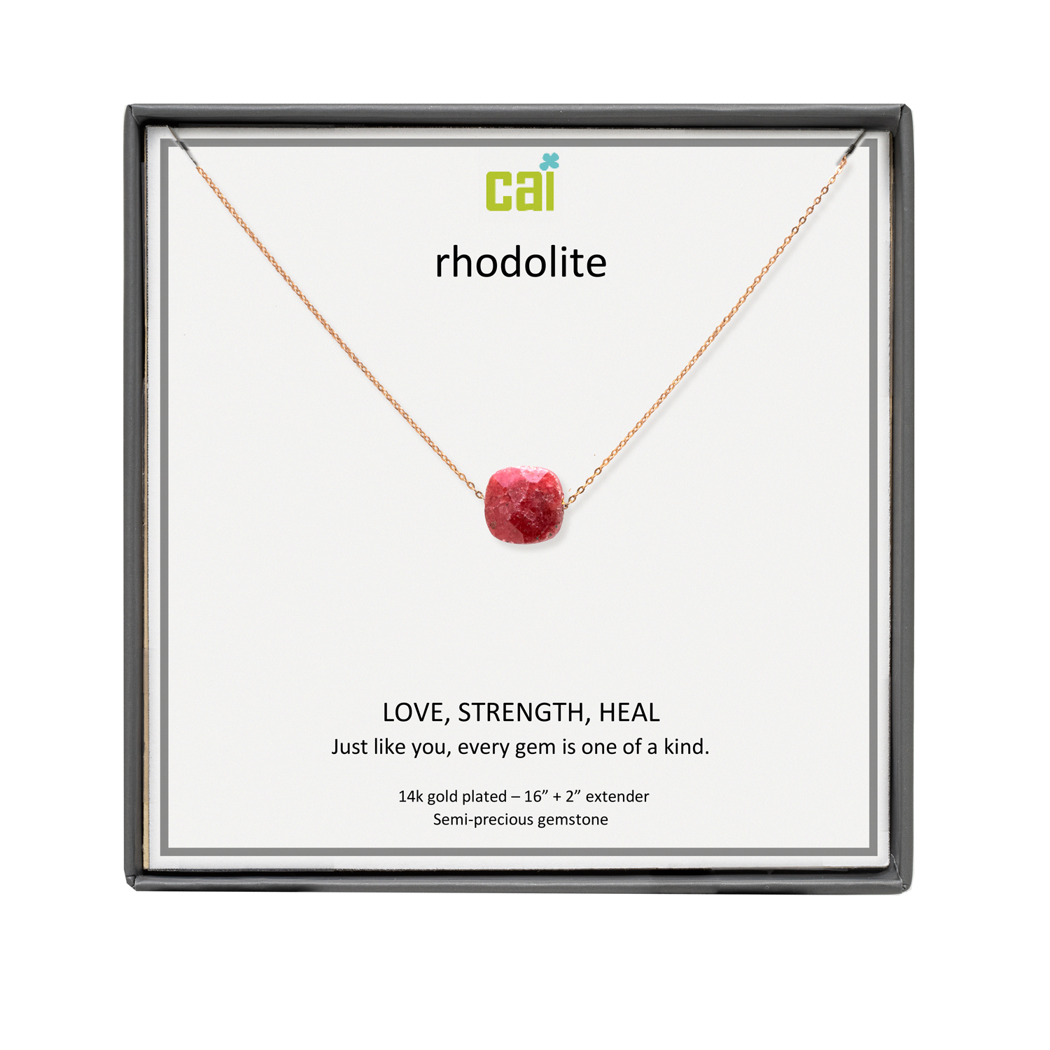 Picture of gold rhodolite square gemstone necklace