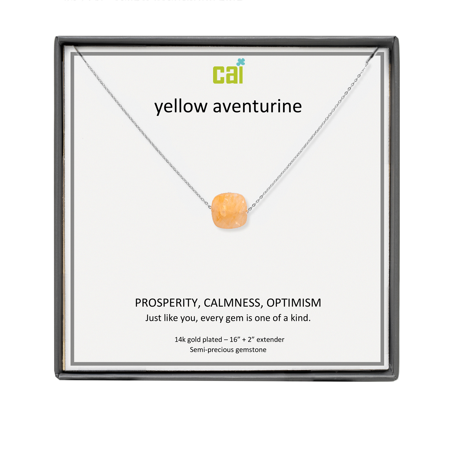 Picture of silver yellow aventurine square gemstone necklace