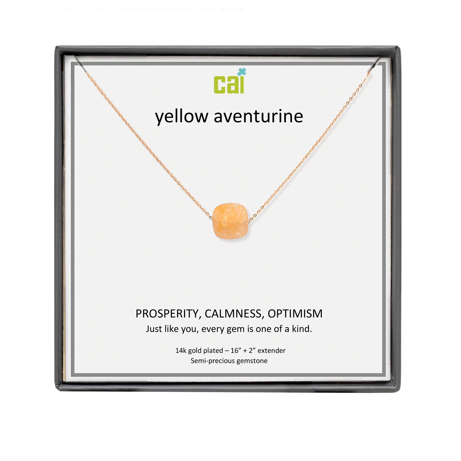 Picture of gold yellow aventurine square gemstone necklace