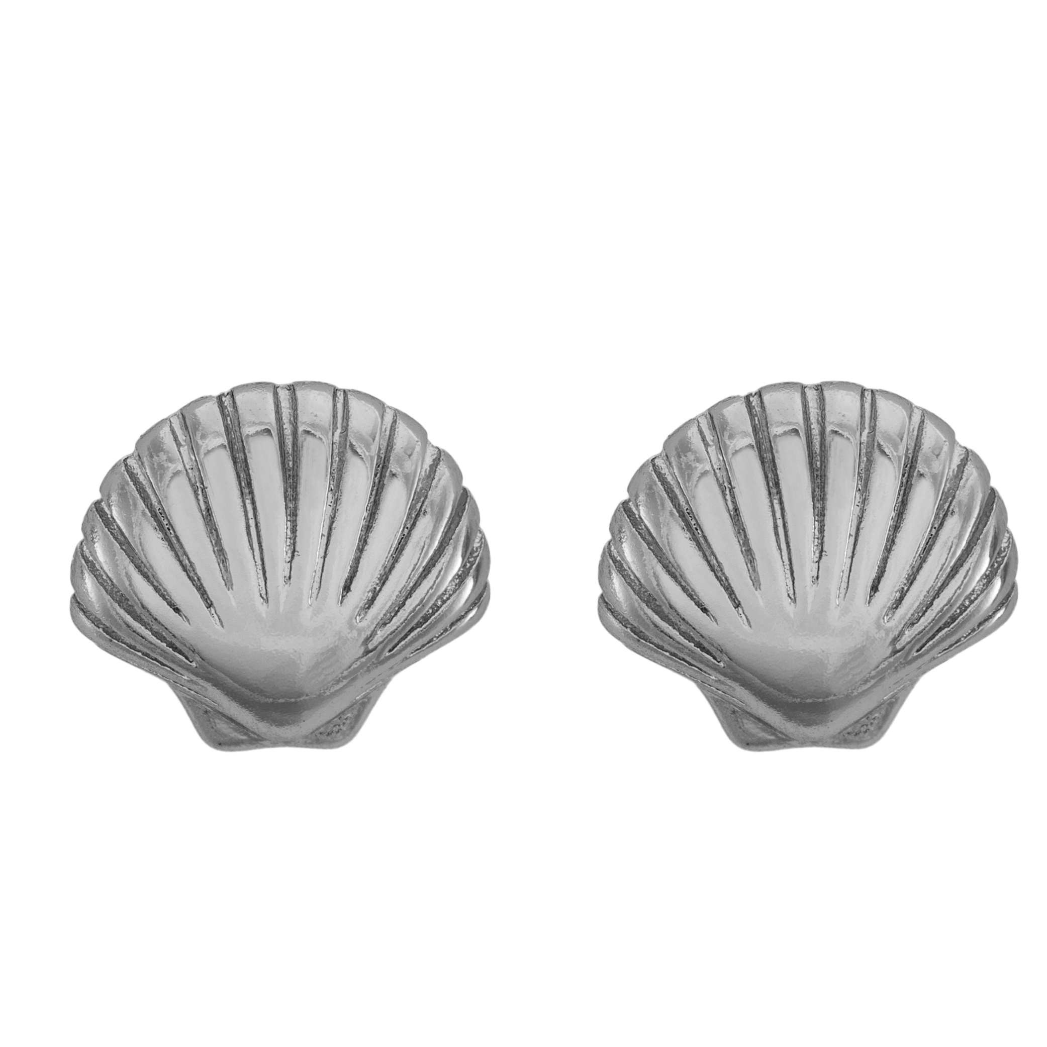 Picture of silver sea shell dainty charm stud earrings