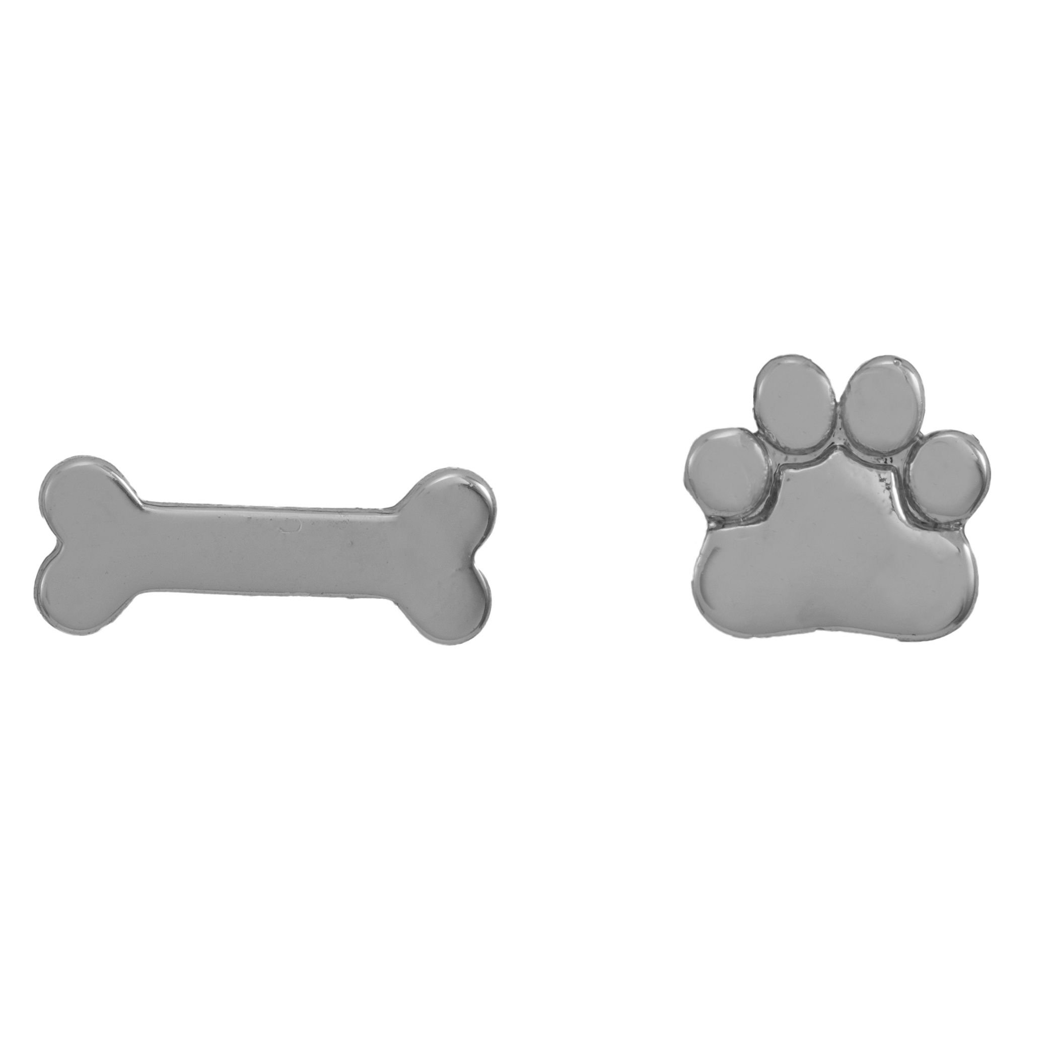 Picture of silver dog paw-bone dainty charm stud earrings