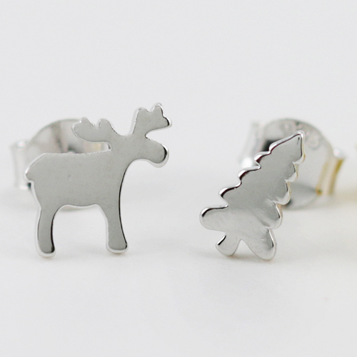 Picture of silver moose-tree dainty charm stud earrings
