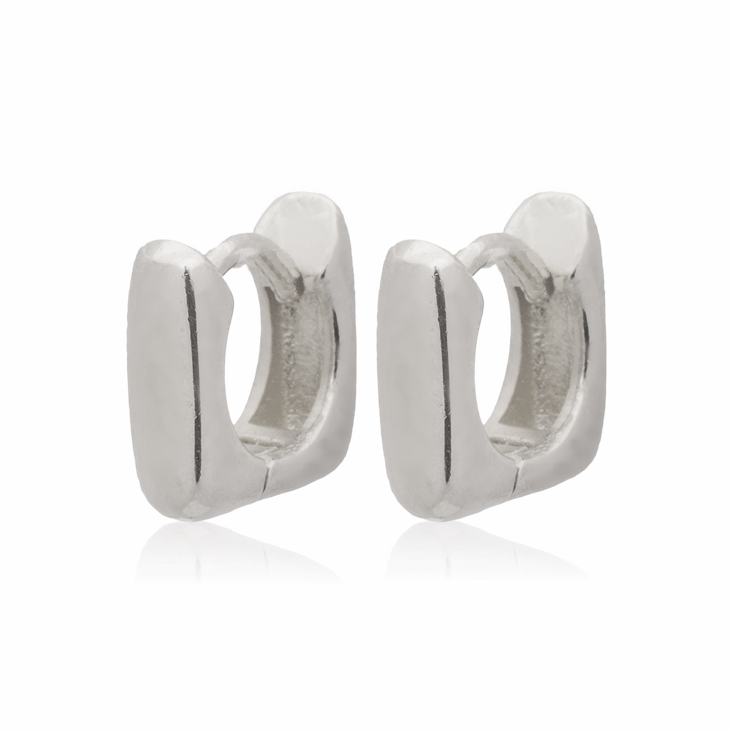 Picture of silver plain mini smooth square huggie hoop earrin