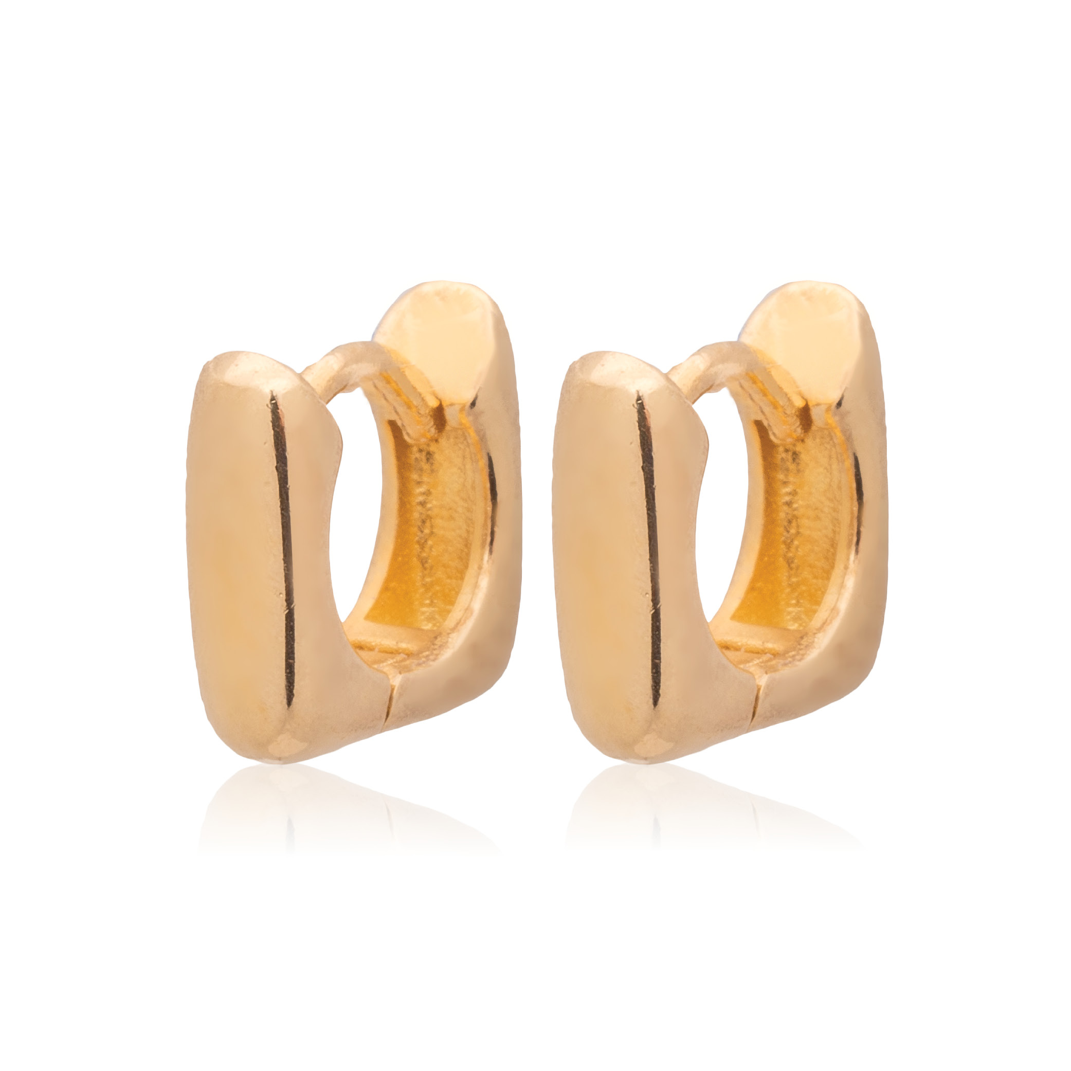 Picture of gold plain mini smooth square huggie hoop earring