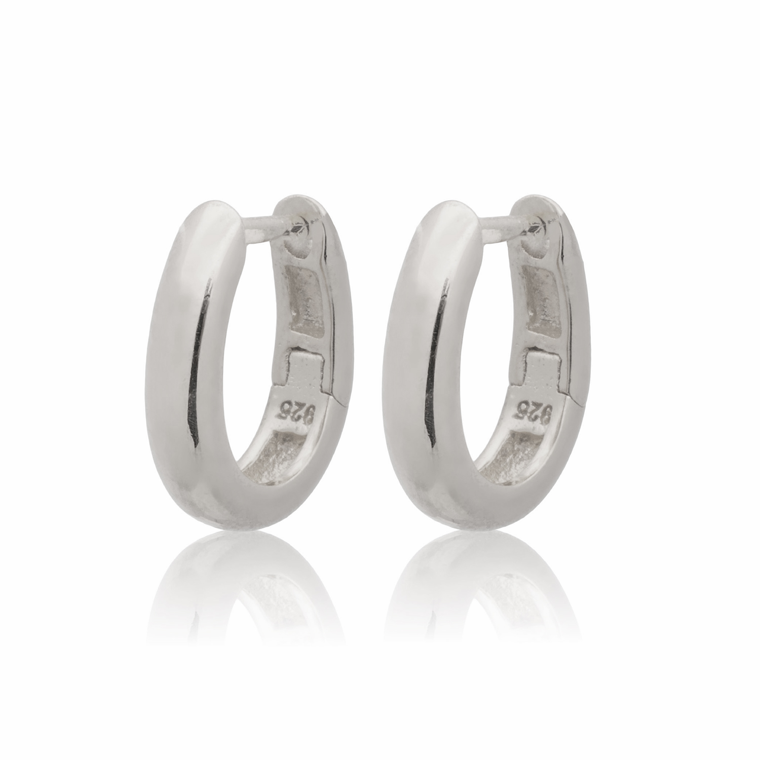 Picture of silver plain mini smooth oval huggie hoop earring
