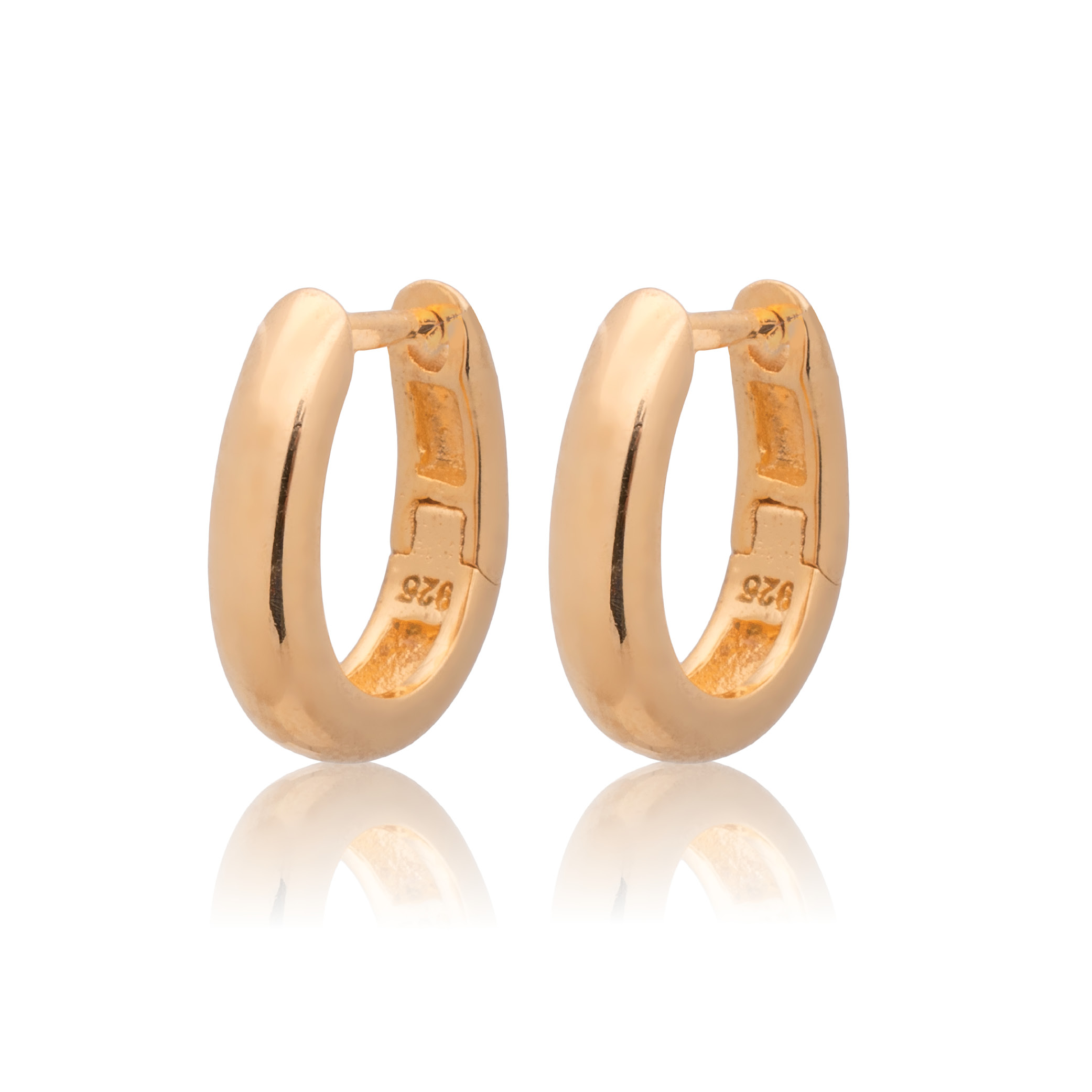 Picture of gold plain mini smooth oval huggie hoop earring