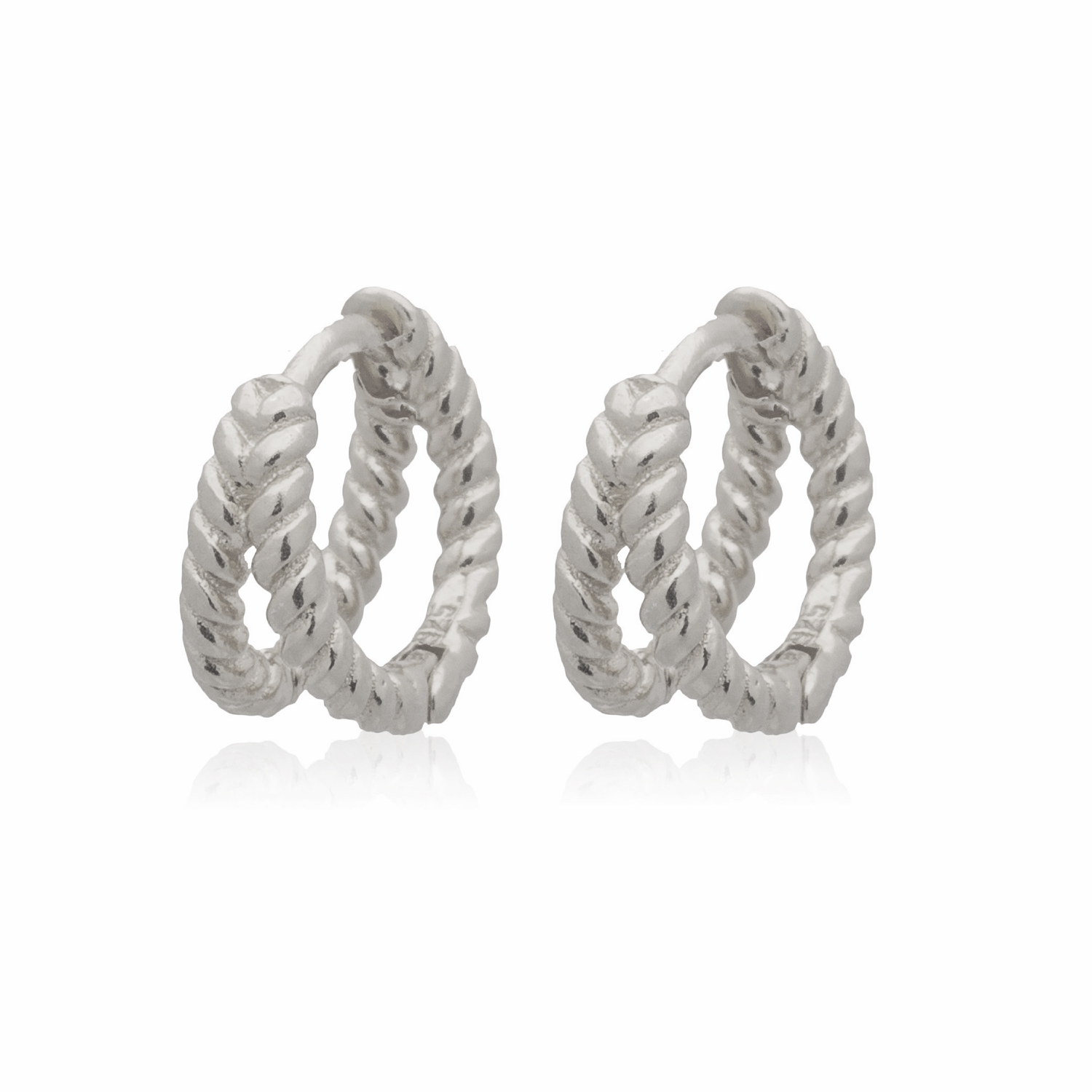 Picture of silver plain mini split twisted huggie hoop earrin